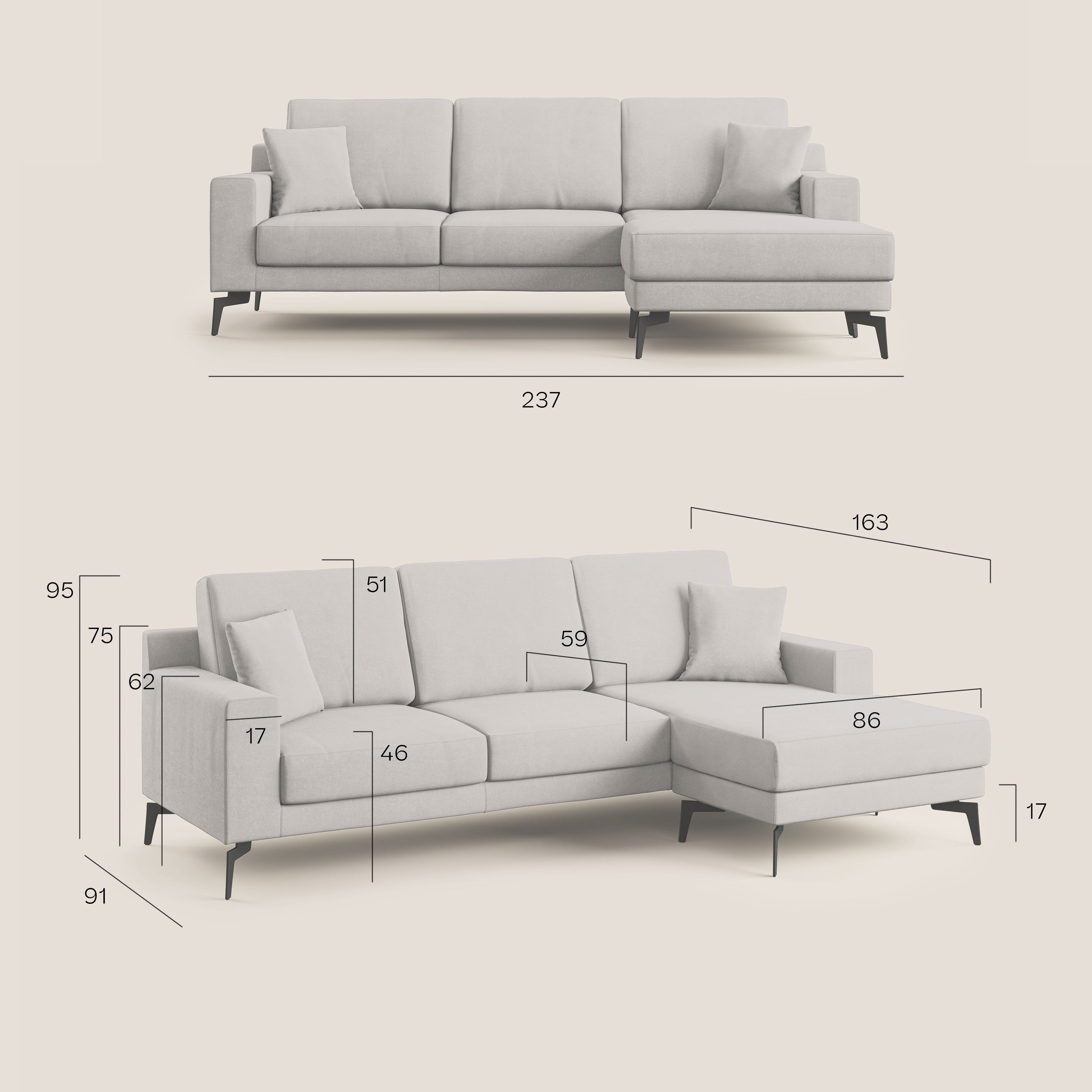Prestige divano angolare reversibile in microfibra smacchiabile T11 grigio - divani.store