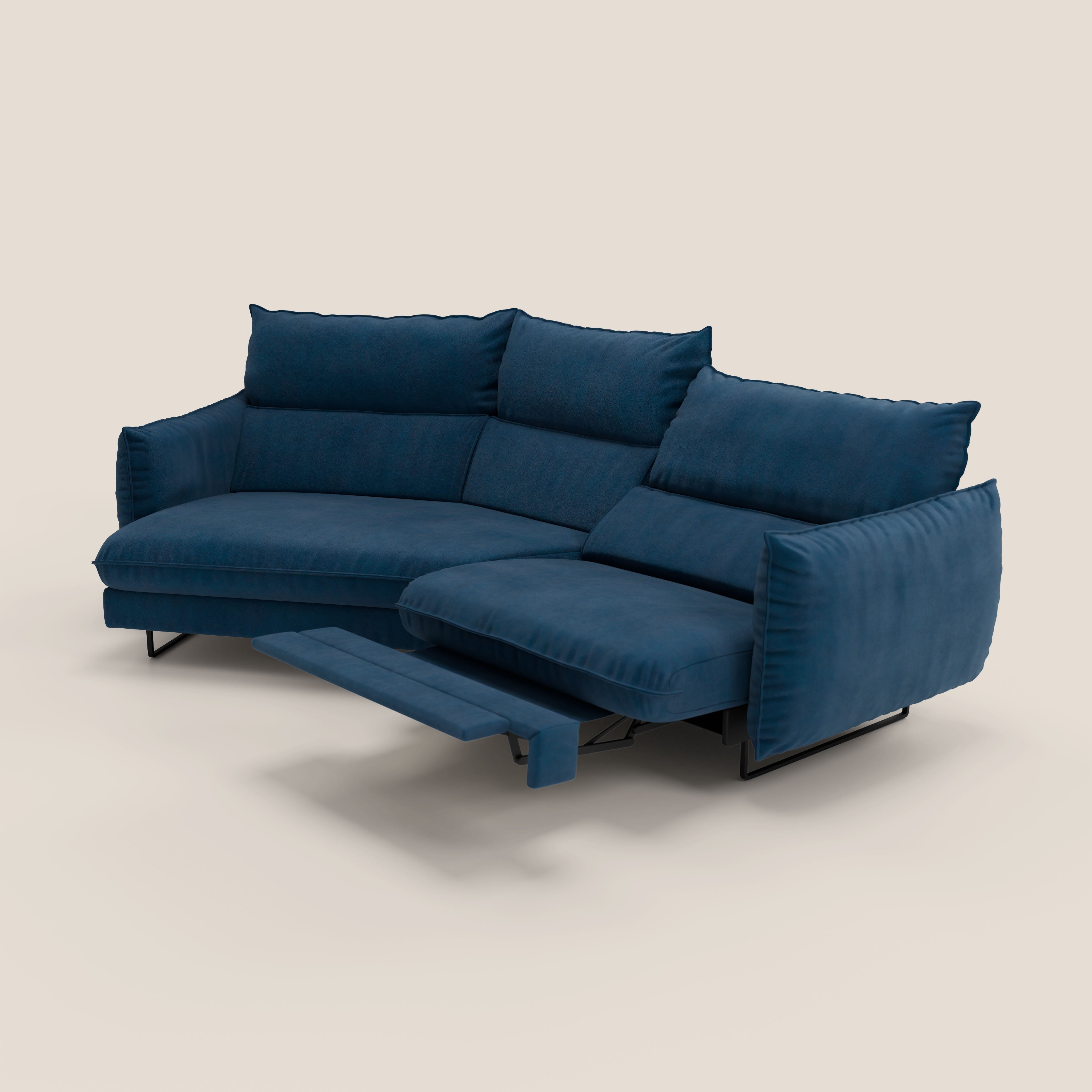 Monamour divano moderno angolare con opzione relax elettrico in microfibra smacchiabile impermeabile T11 blu - divani.store