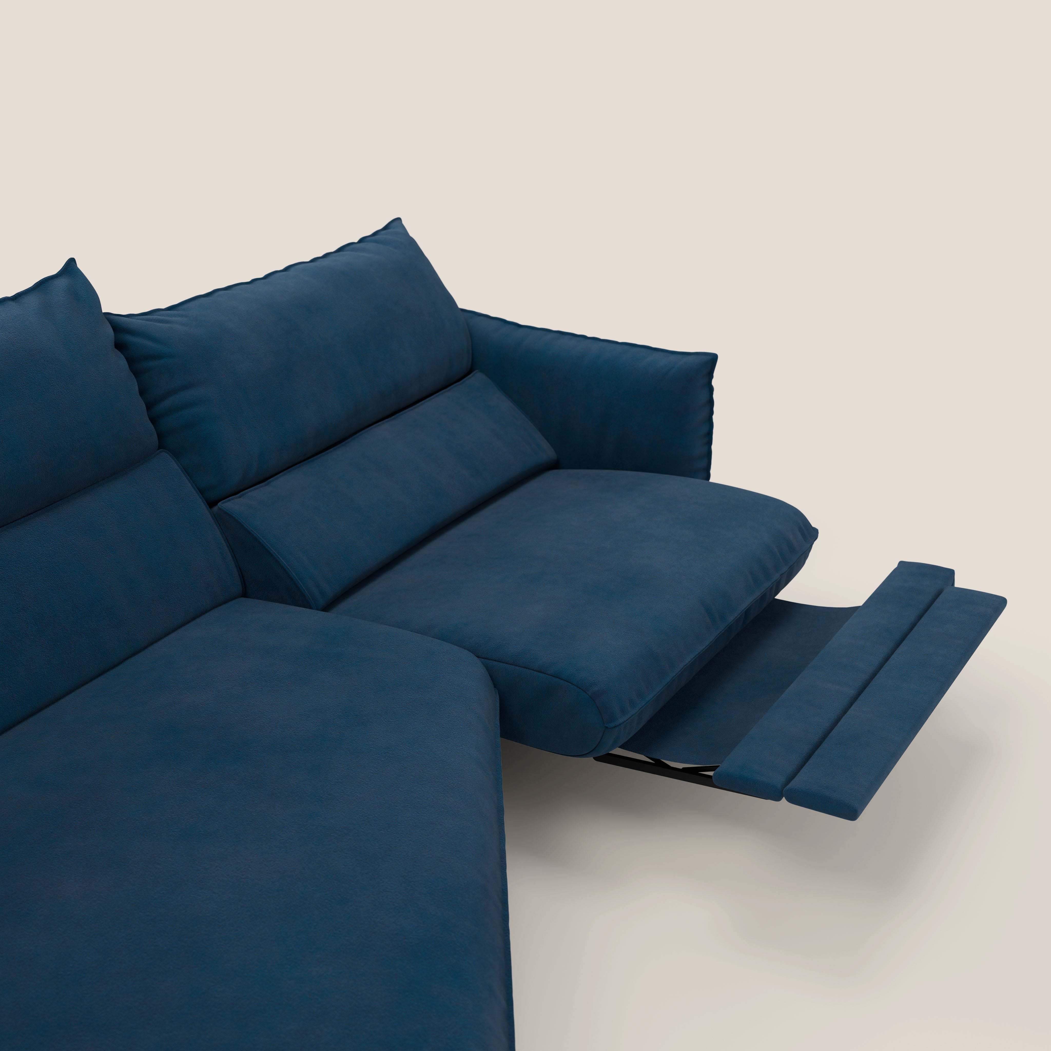 Monamour divano moderno angolare con opzione relax elettrico in microfibra smacchiabile impermeabile T11 blu - divani.store