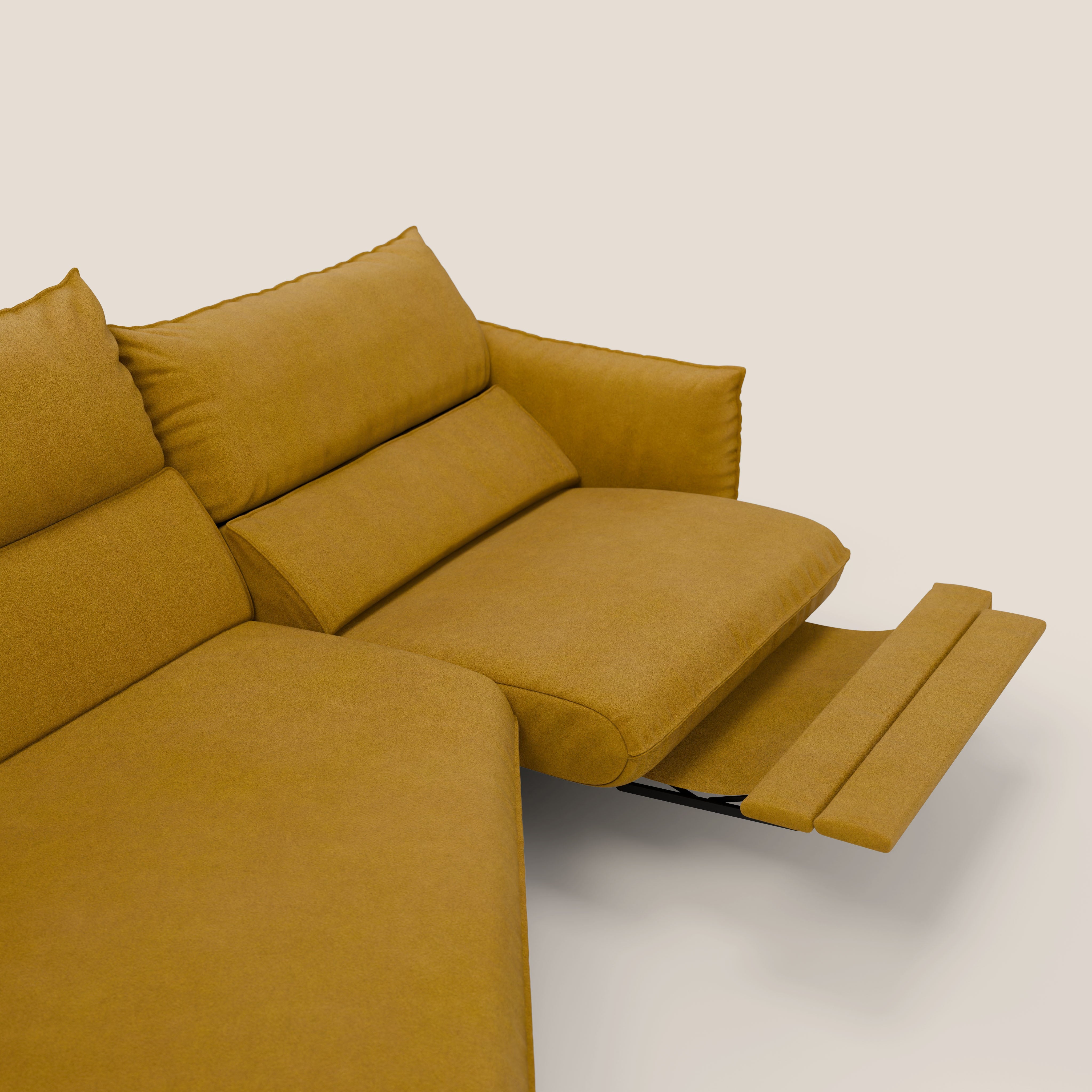 Monamour divano moderno angolare con opzione relax elettrico in microfibra smacchiabile impermeabile T11 giallo - divani.store