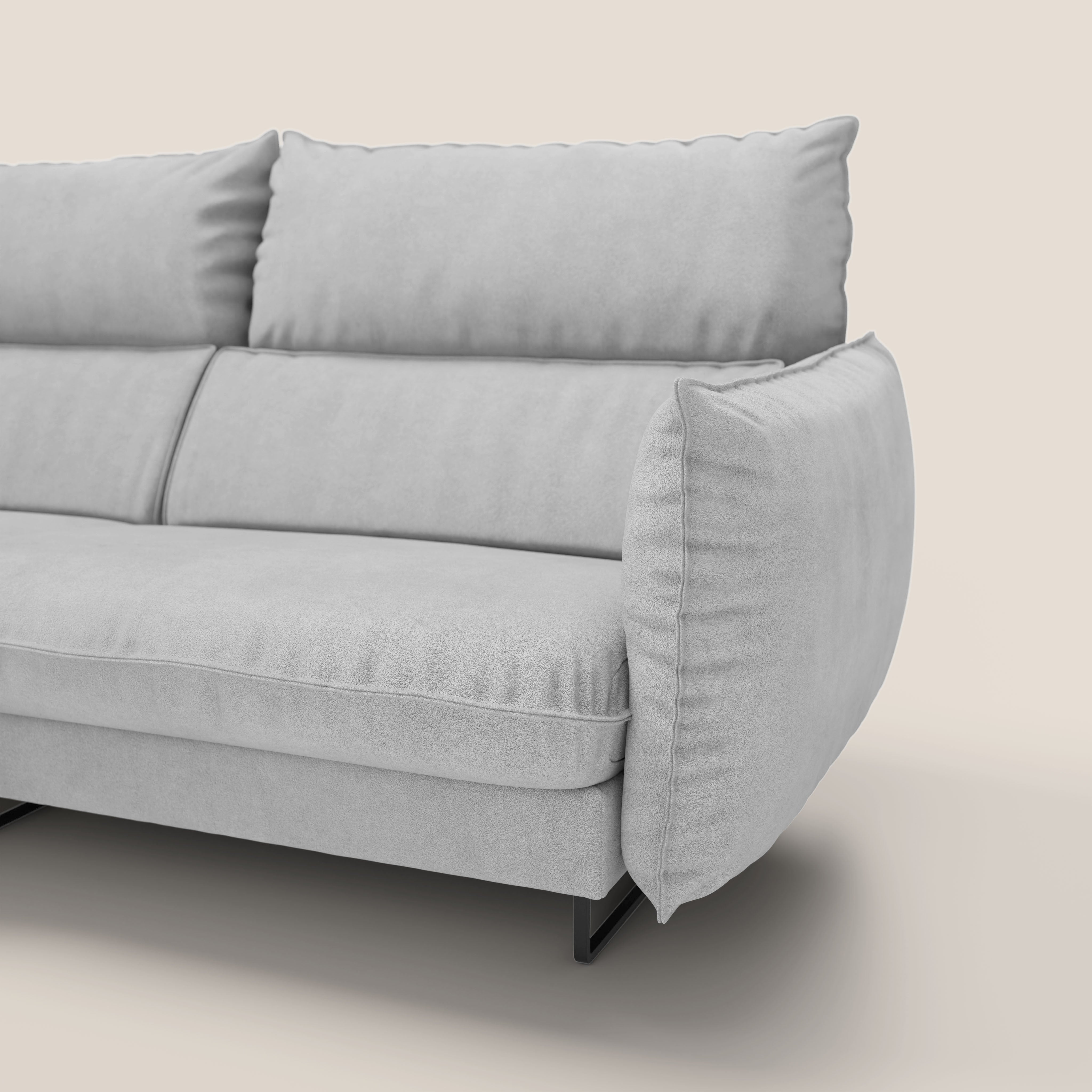 Monamour divano moderno angolare con opzione relax elettrico in microfibra smacchiabile impermeabile T11 grigio chiaro - divani.store