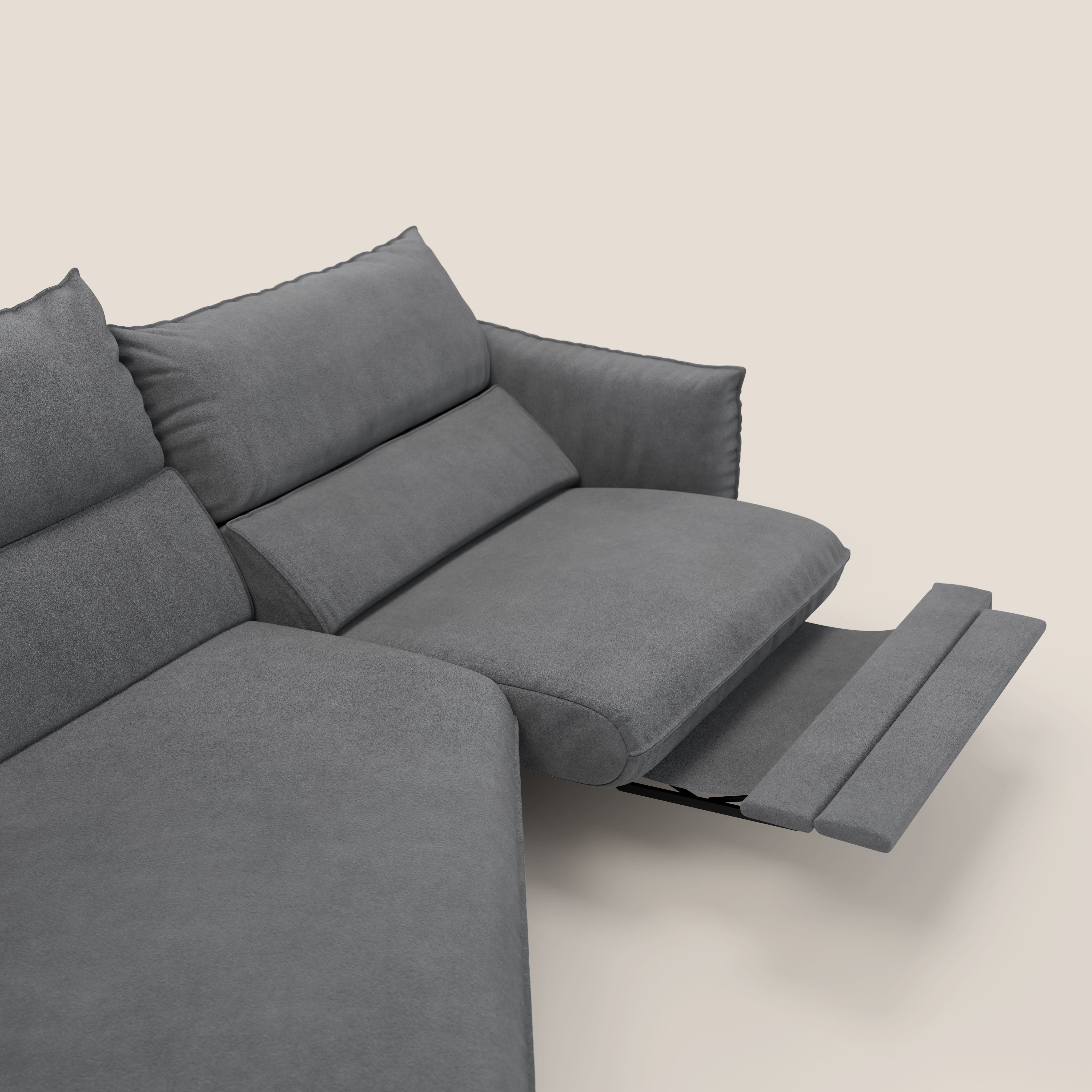 Monamour divano moderno angolare con opzione relax elettrico in microfibra smacchiabile impermeabile T11 grigio - divani.store