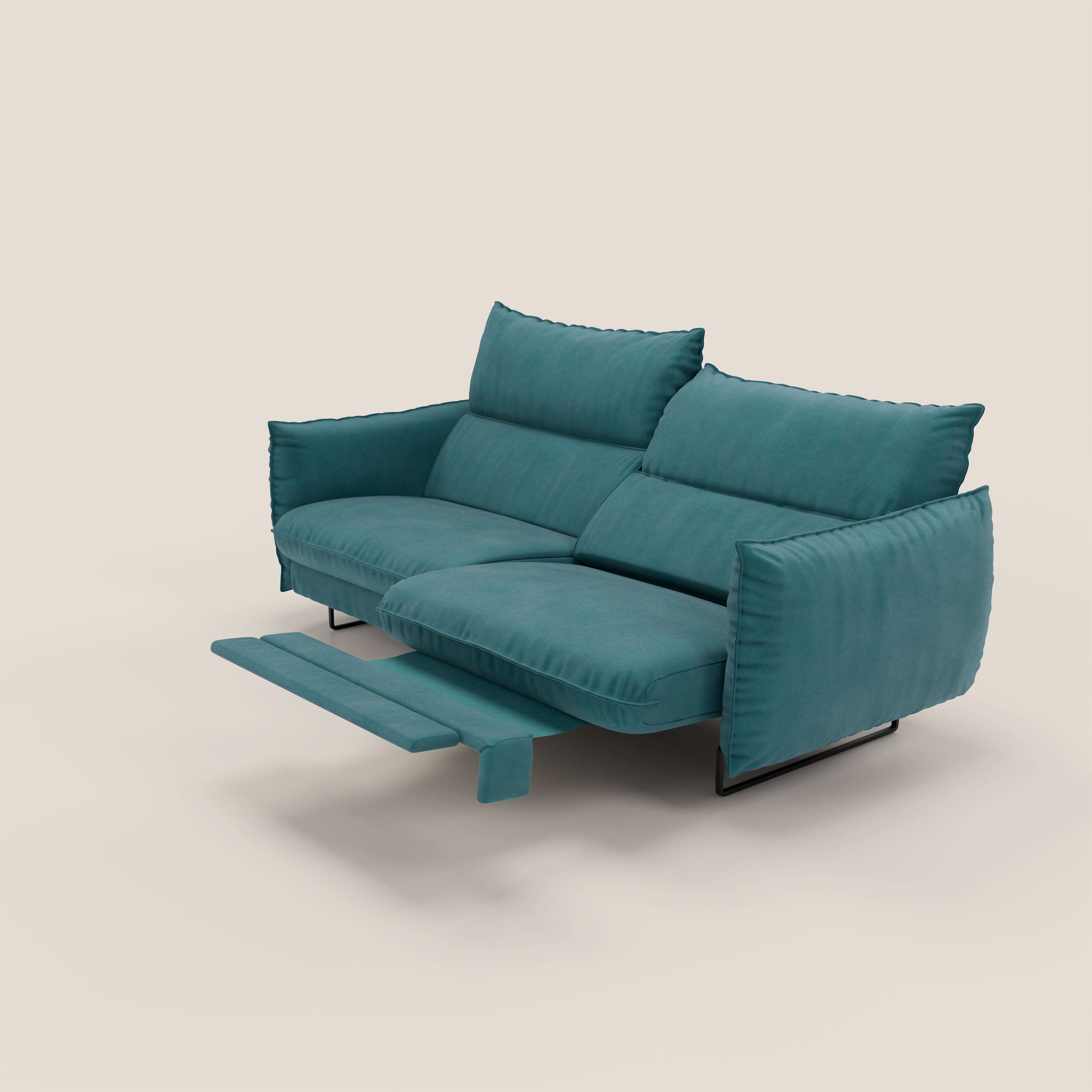 Monamour Divano dal design moderno con opzione relax elettrico in microfibra smacchiabile impermeabile T11 petrolio - divani.store