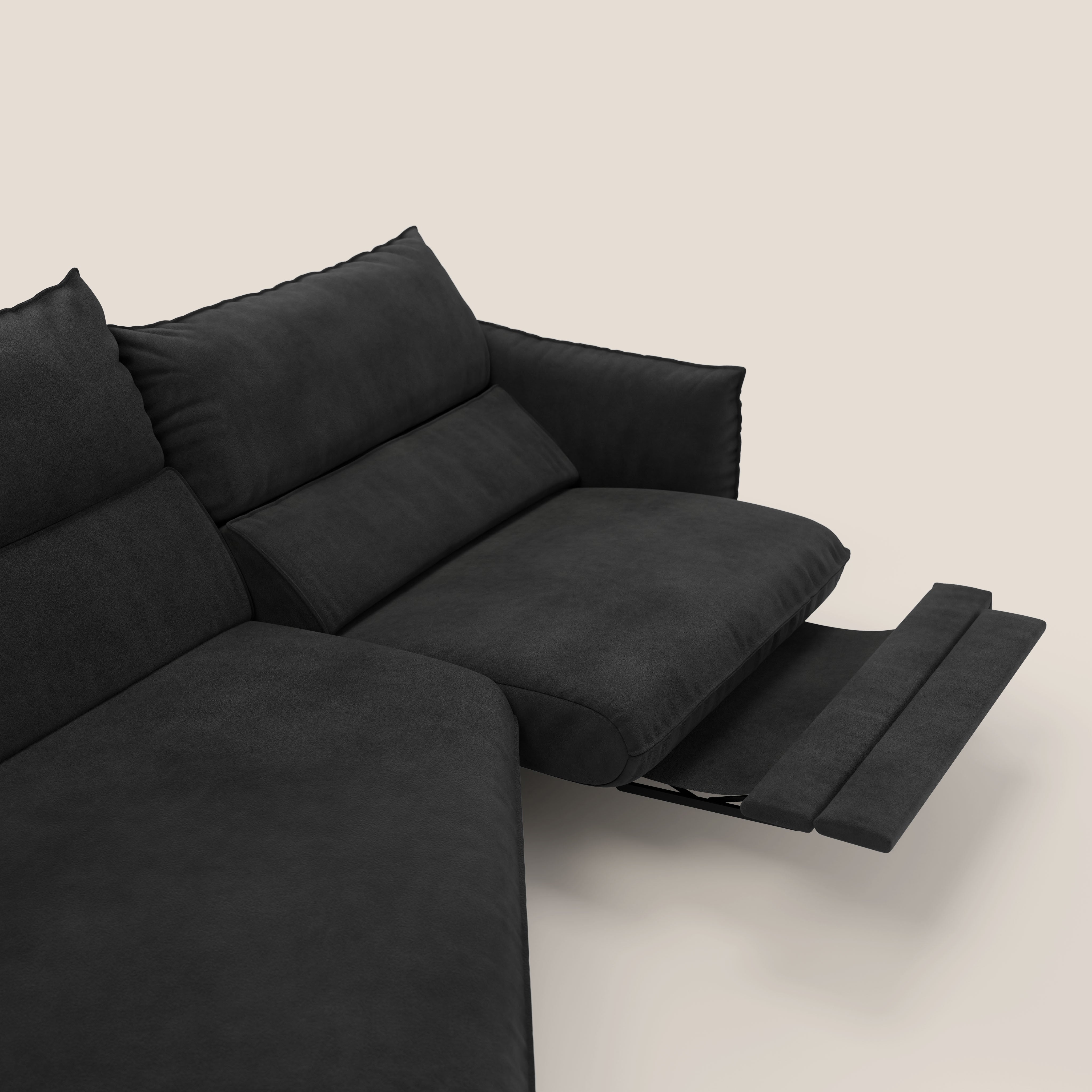 Monamour divano moderno angolare con opzione relax elettrico in microfibra smacchiabile impermeabile T11 nero - divani.store