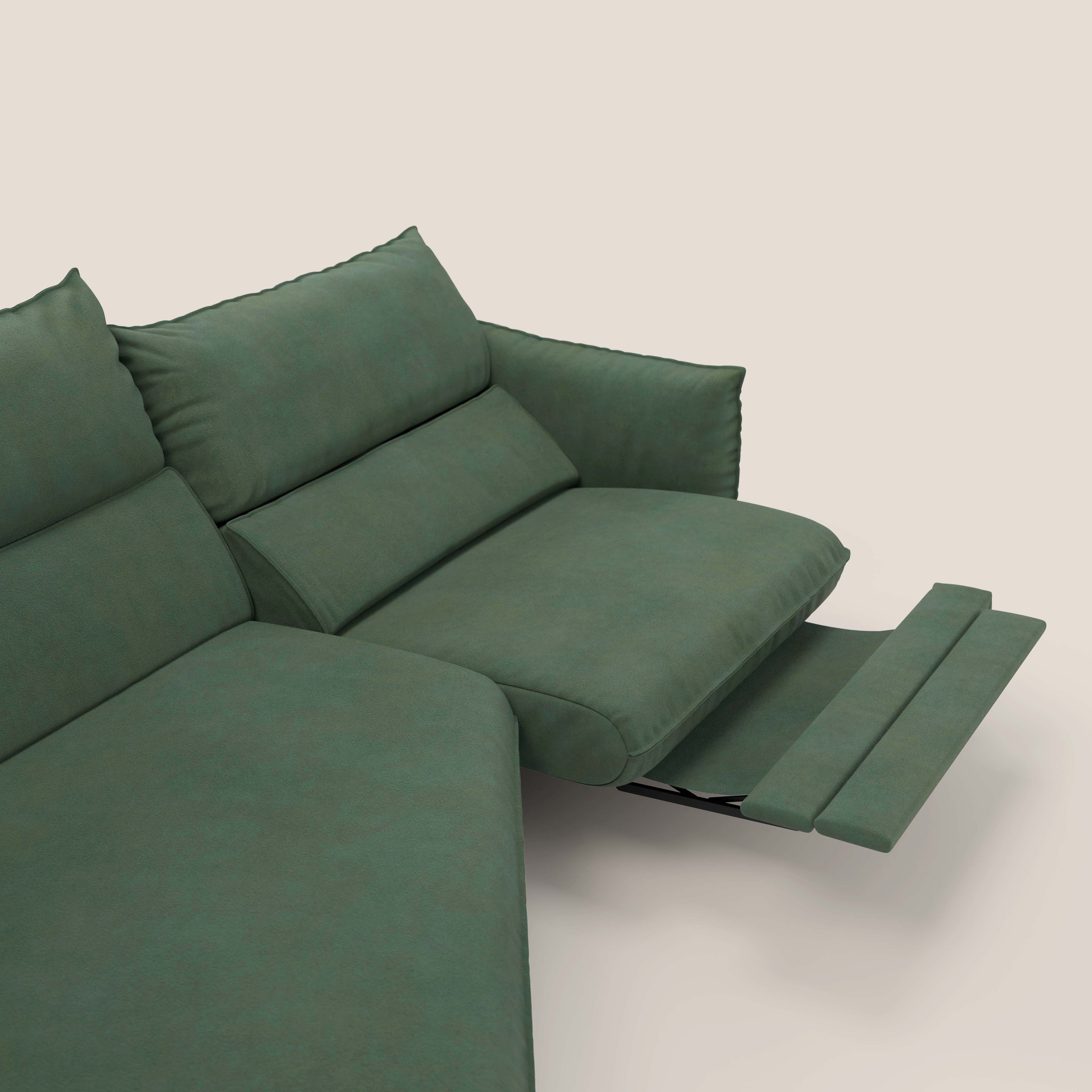 Monamour divano moderno angolare con opzione relax elettrico in microfibra smacchiabile impermeabile T11 verde - divani.store