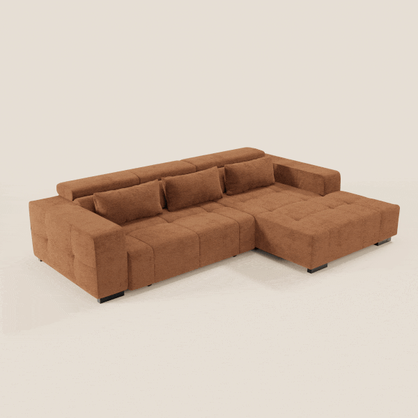 Monarch Divano angolare con penisola e Relax Elettrico per allungamento sedute - Poggiatesta Reclinabili in tessuto morbido smacchiabile T31 - divani.store