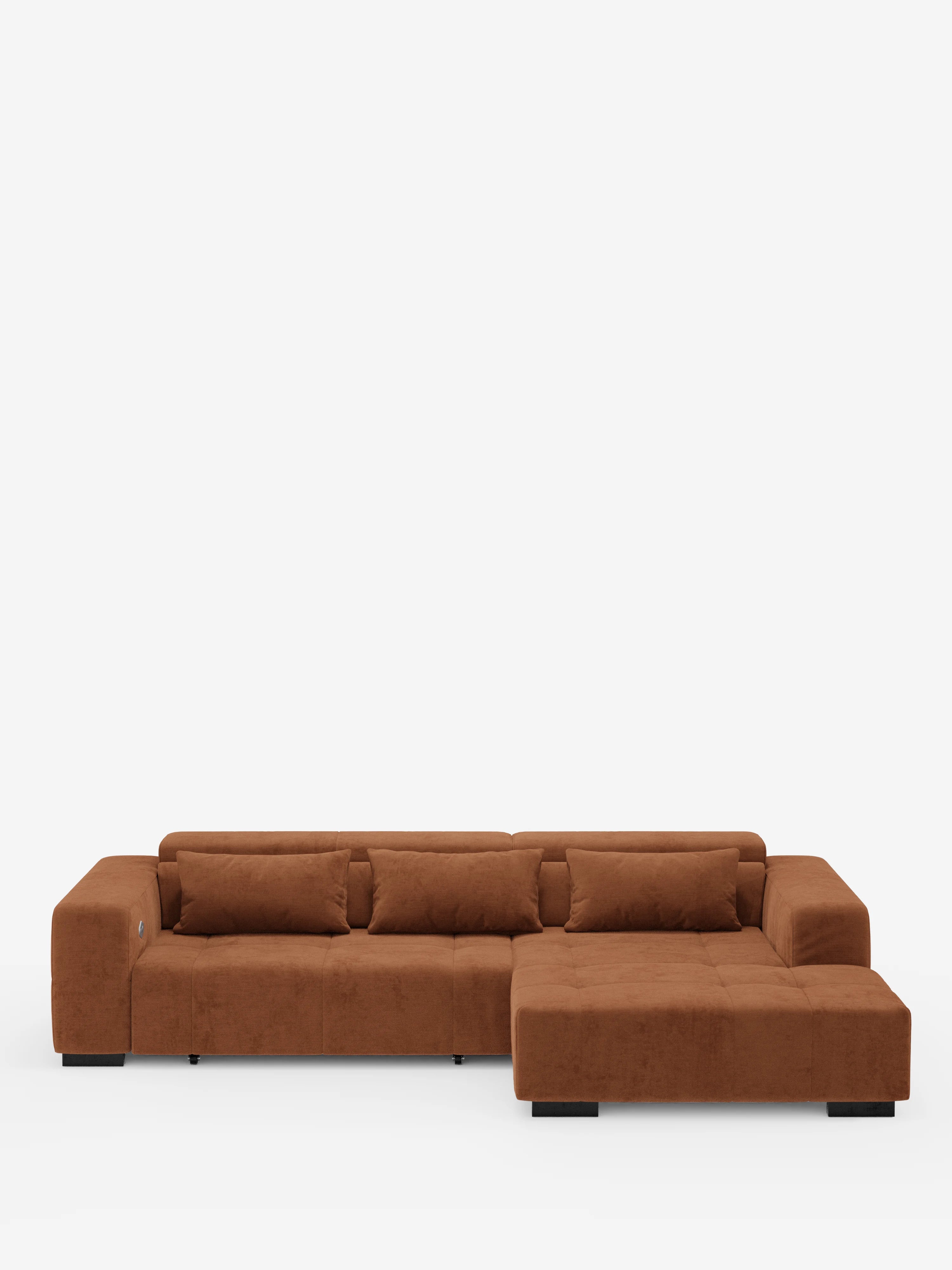 Monarch canapé d’angle avec méridienne et relaxation électrique pour allongement des assises - Appuie-têtes inclinables en tissu doux détachable T31