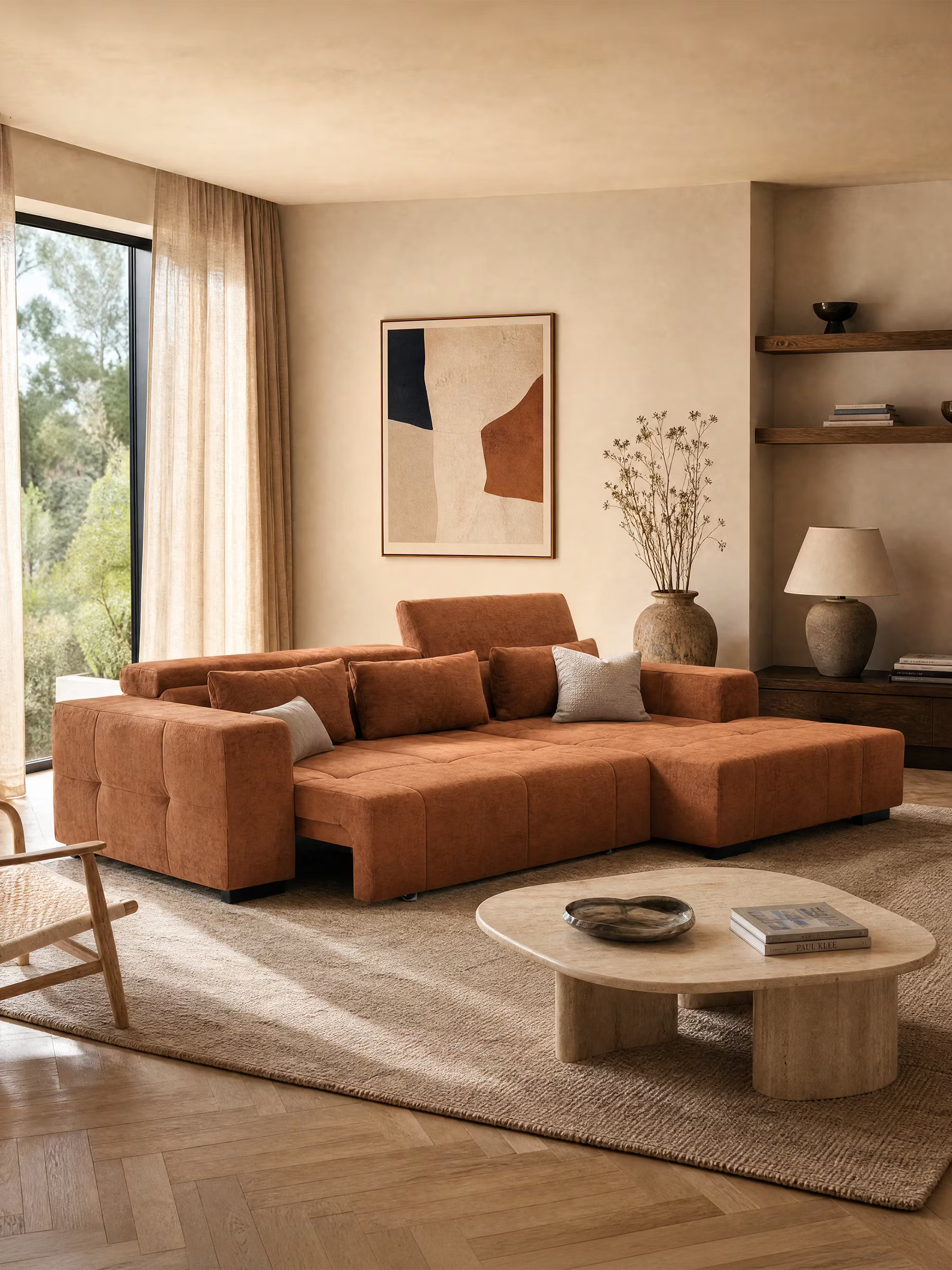 Monarch Divano angolare con penisola e Relax Elettrico per allungamento sedute - Poggiatesta Reclinabili in tessuto morbido smacchiabile T31 - divani.store