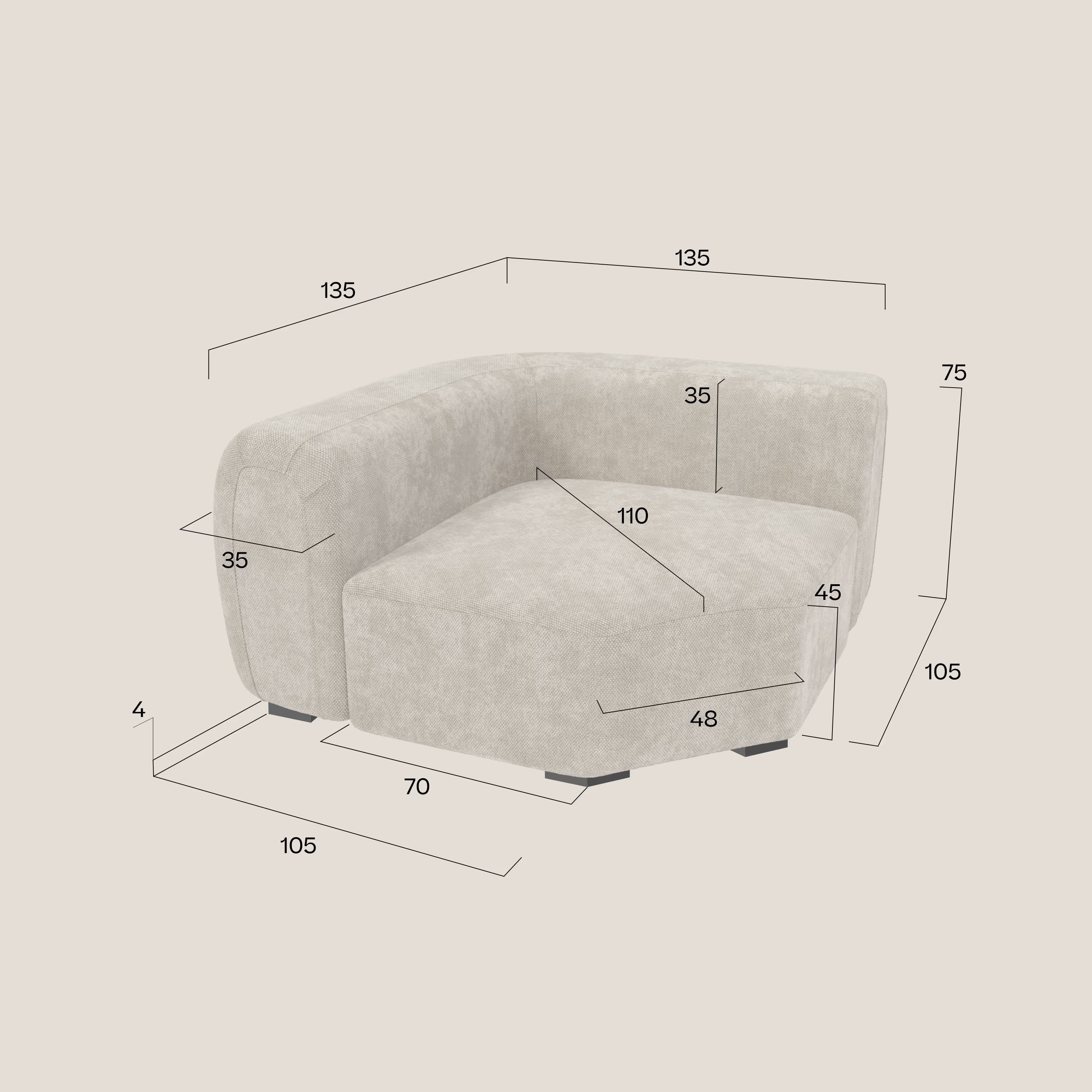 Bonbon Module d'angle – Canapé modulable moderne en tissu détachable T23 orange rouille