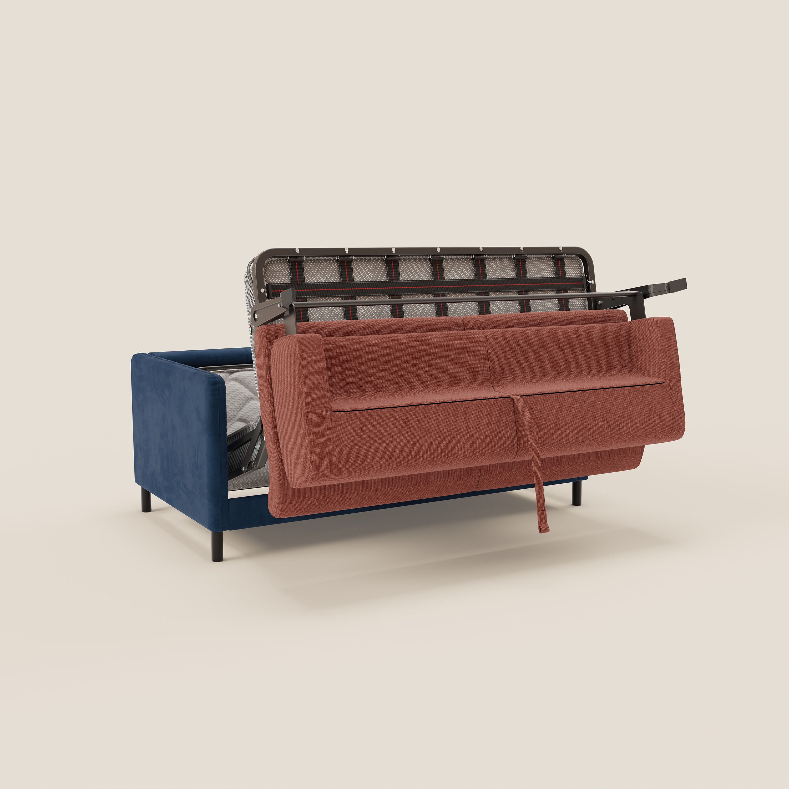 Narciso divano letto desing con materasso H18 cm bicolore con struttura in microfibra smacchiabile e imbottiture in elegante tessuto impermeabile T06 - divani.store