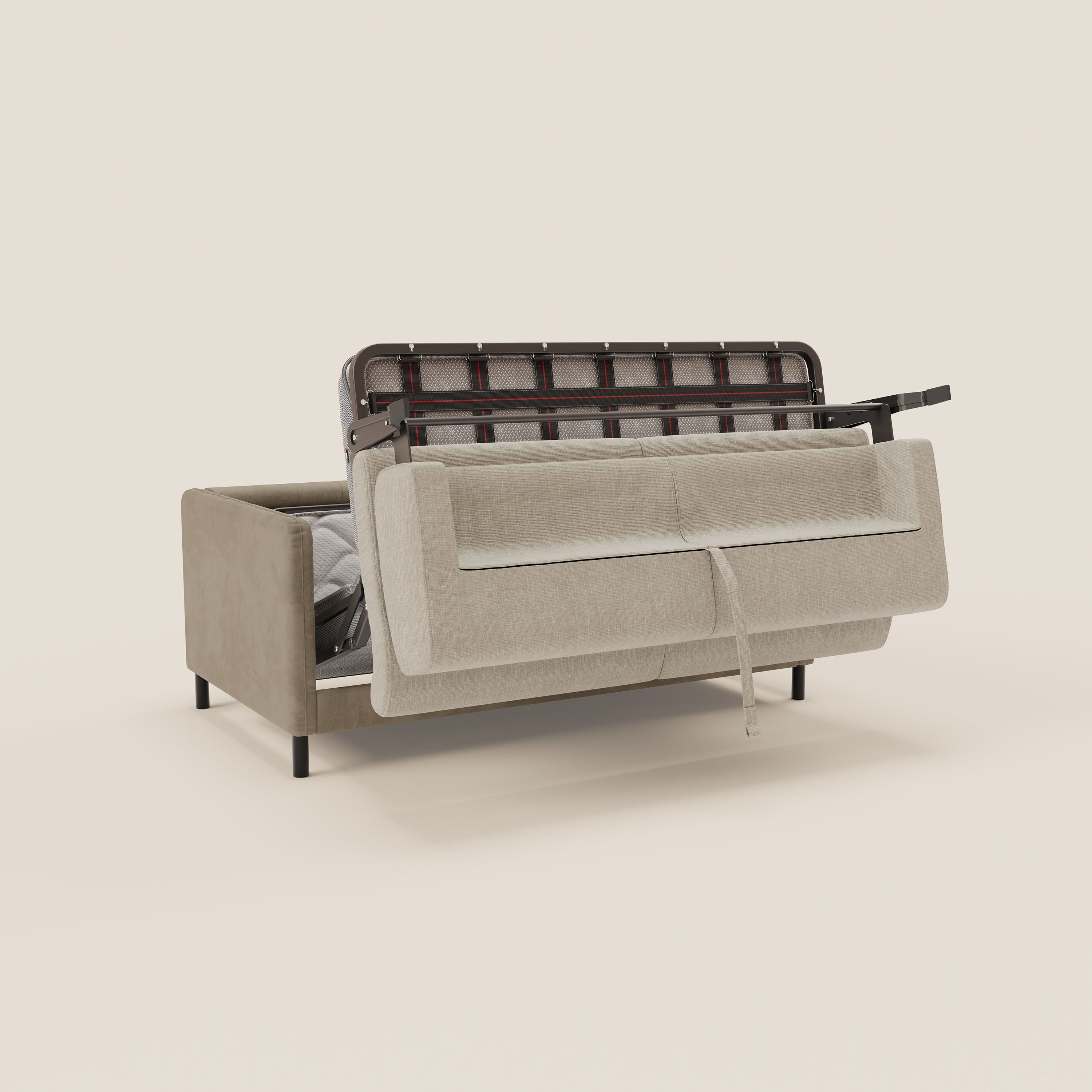 Narciso divano letto desing con materasso H18 cm bicolore con struttura in microfibra smacchiabile e imbottiture in elegante tessuto impermeabile T06 - divani.store