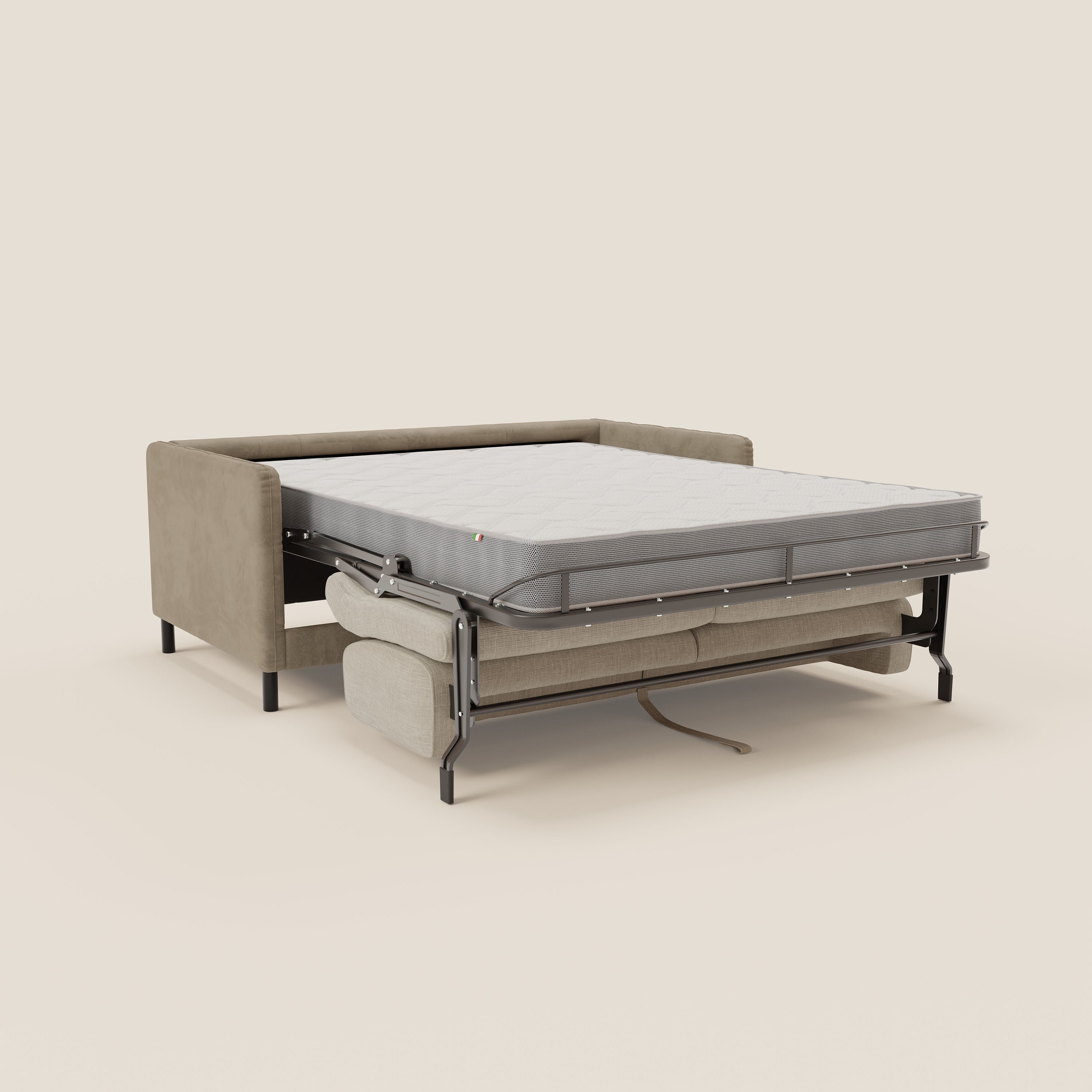 Narciso divano letto desing con materasso H18 cm bicolore con struttura in microfibra smacchiabile e imbottiture in elegante tessuto impermeabile T06 - divani.store