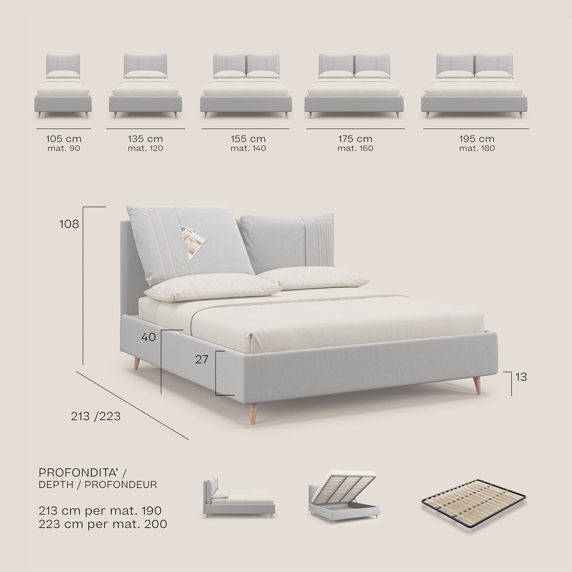 Nathan letto contenitore con cuscini regolabili con tasche in microfibra velluto impermeabile T09 ruggine - divani.store