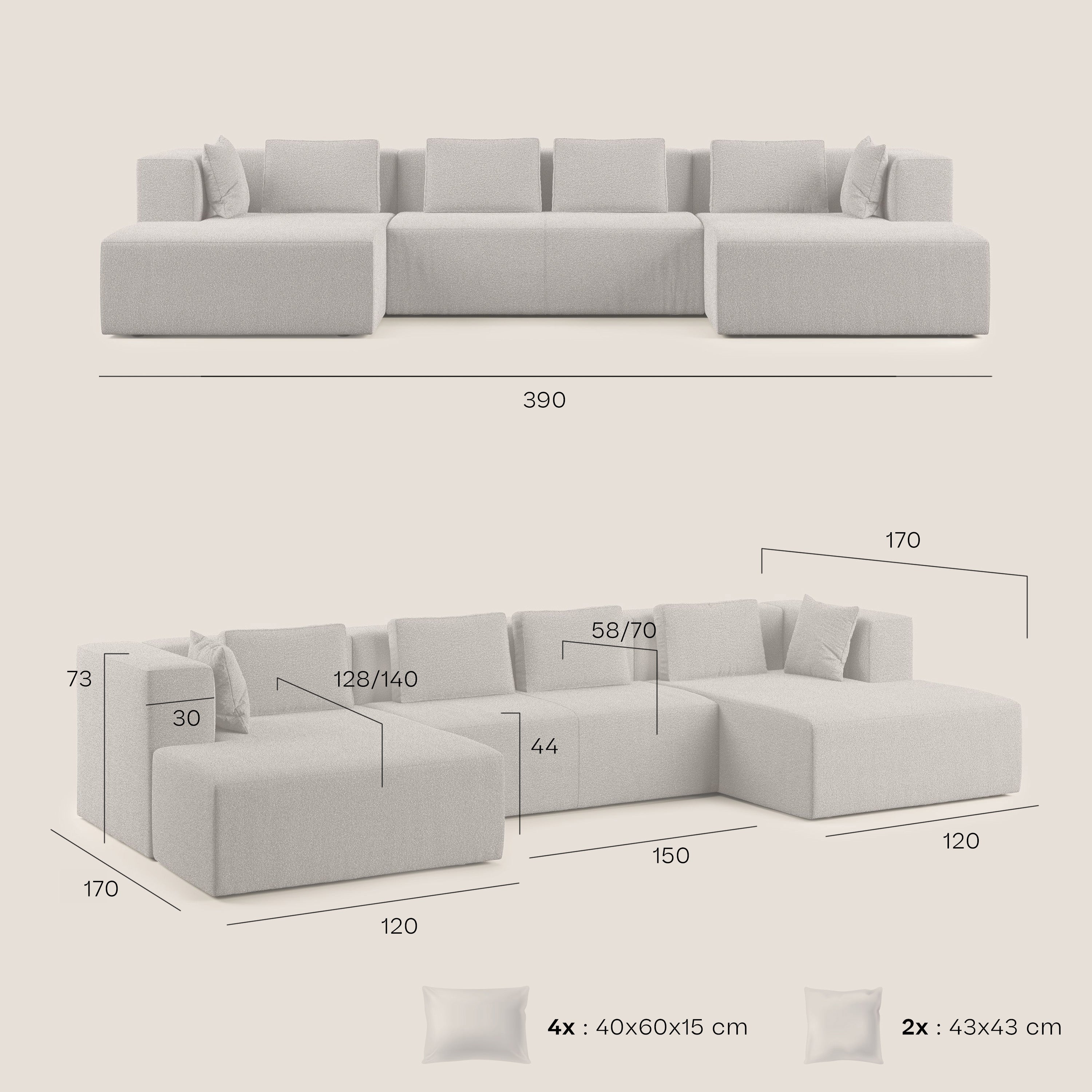 Nettuno divano panoramico in morbido tessuto bouclè T07 antracite - divani.store