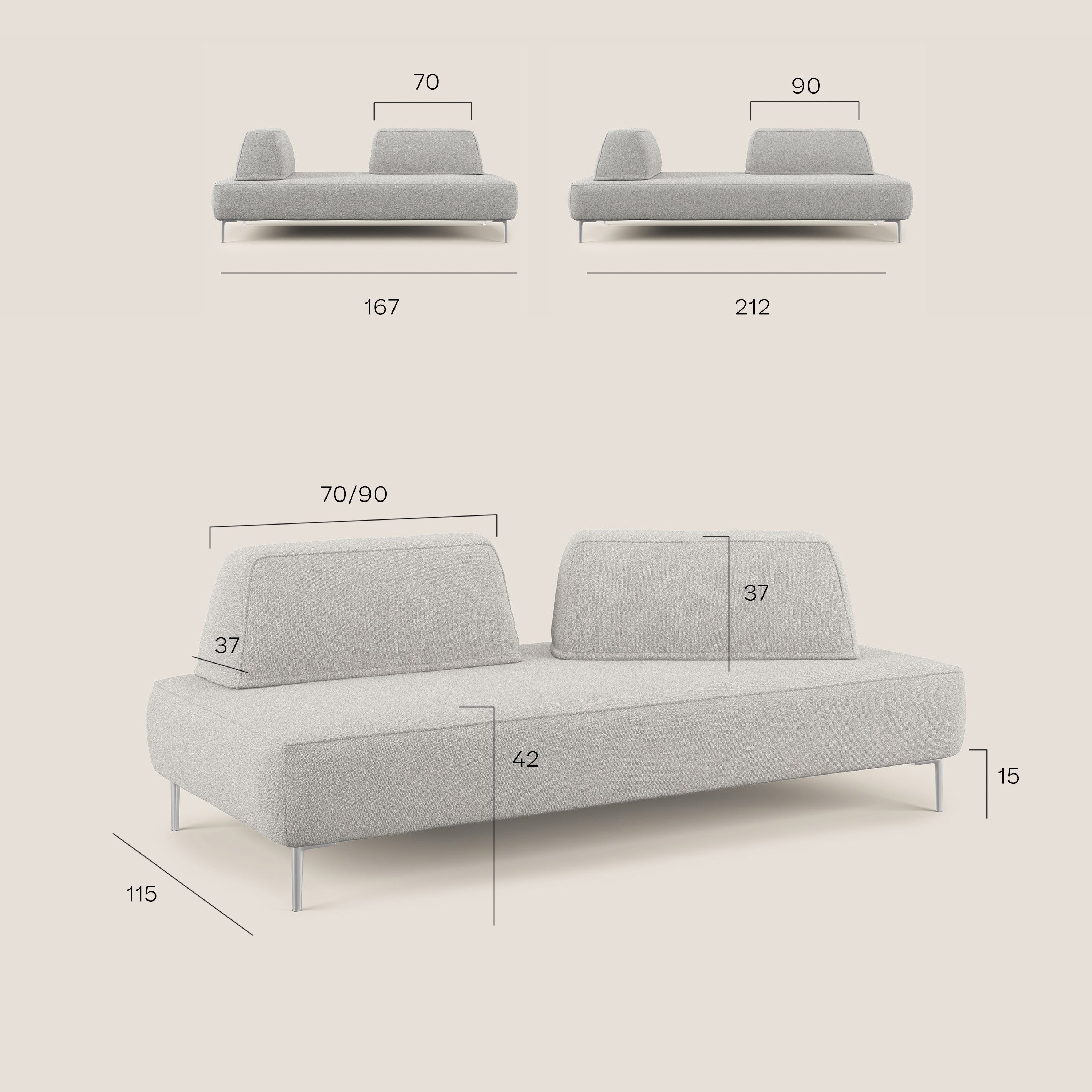 Newton divano modulare con schienali movibili T07 carta da zucchero - divani.store