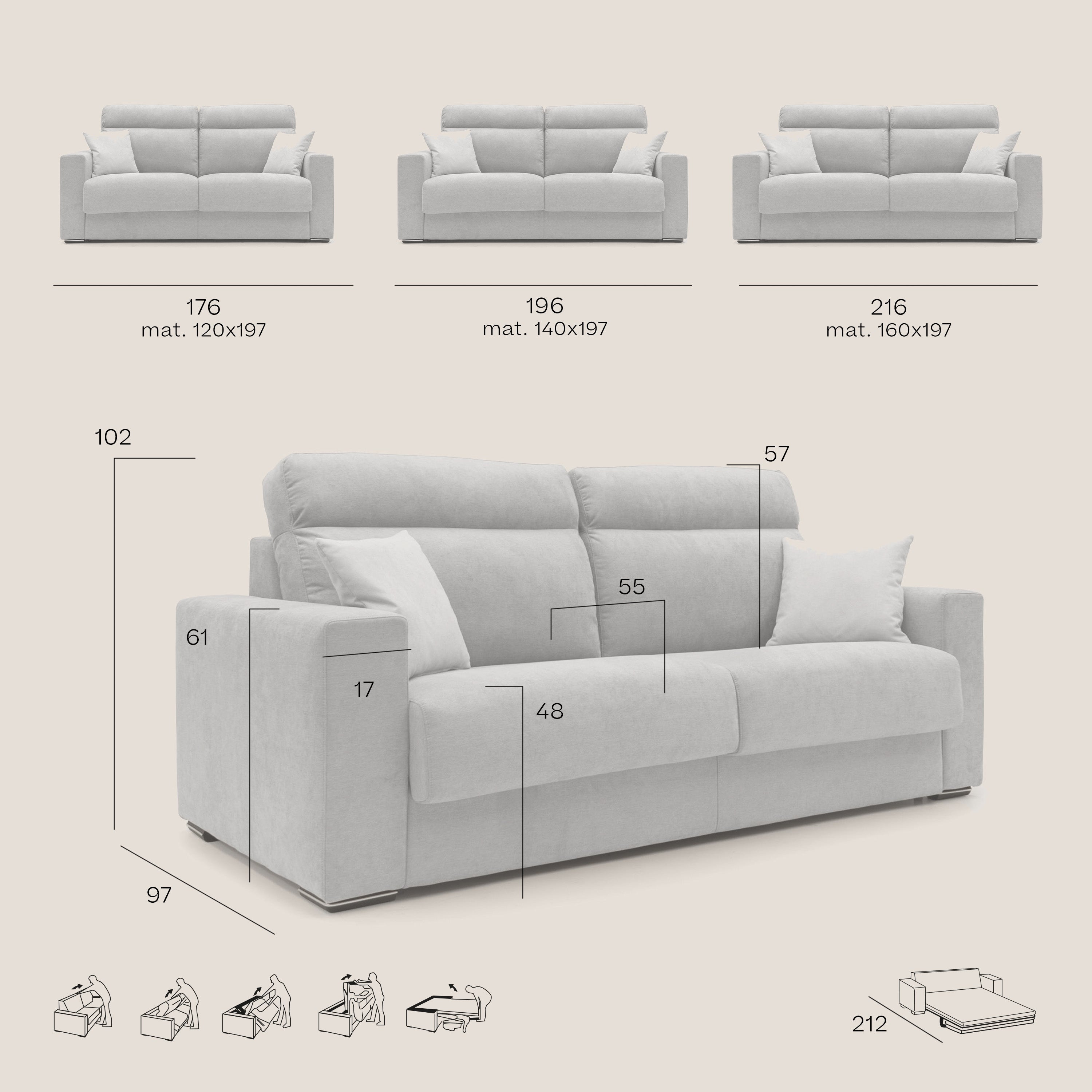 Nikita Divano letto matrimoniale con schienale morbido alto e rivestimento T02 blu - divani.store