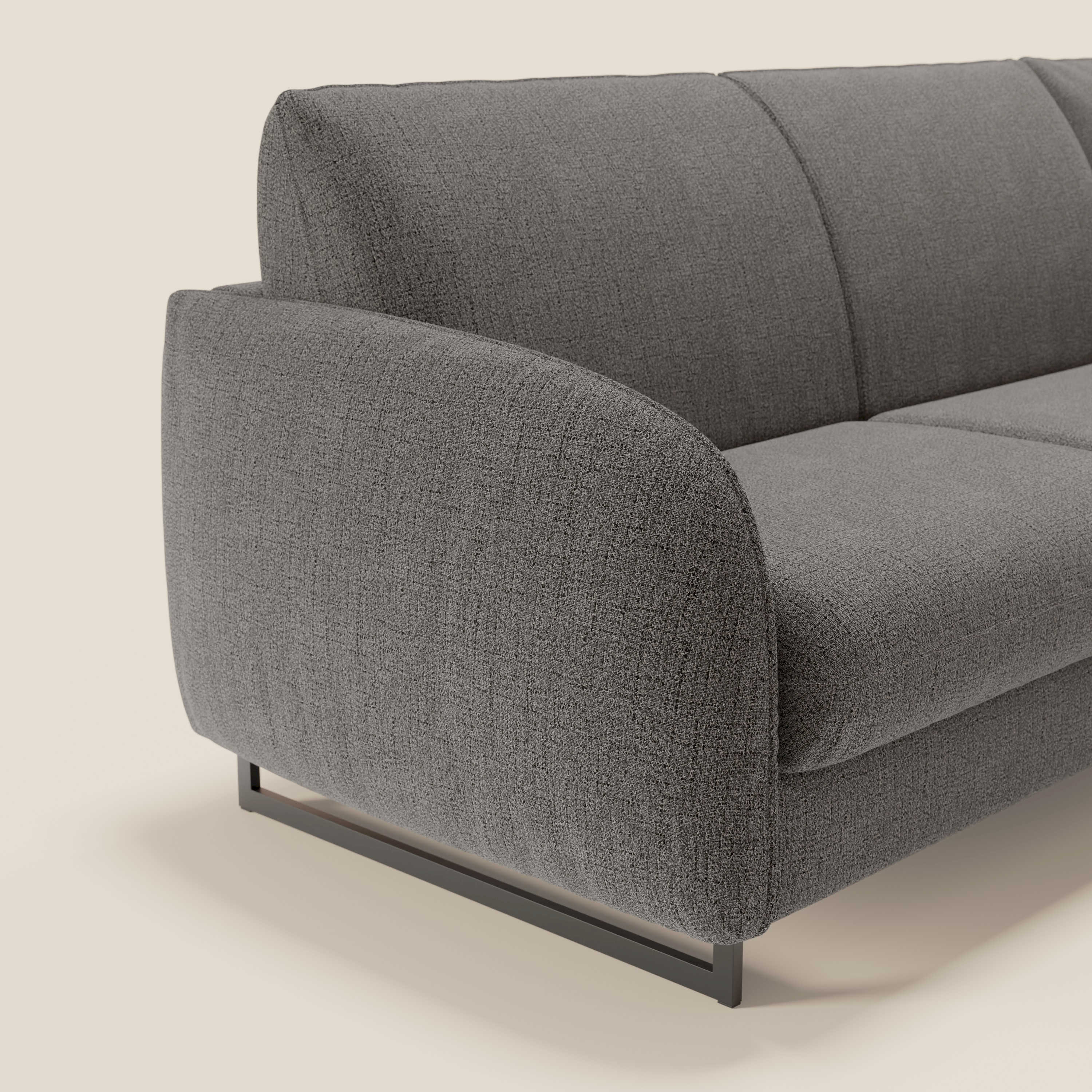 Ninfea Divano Letto Angolare con Penisola Contenitore e Materasso H18 cm - piedini in metallo e Tessuto impermeabile T03 - divani.store