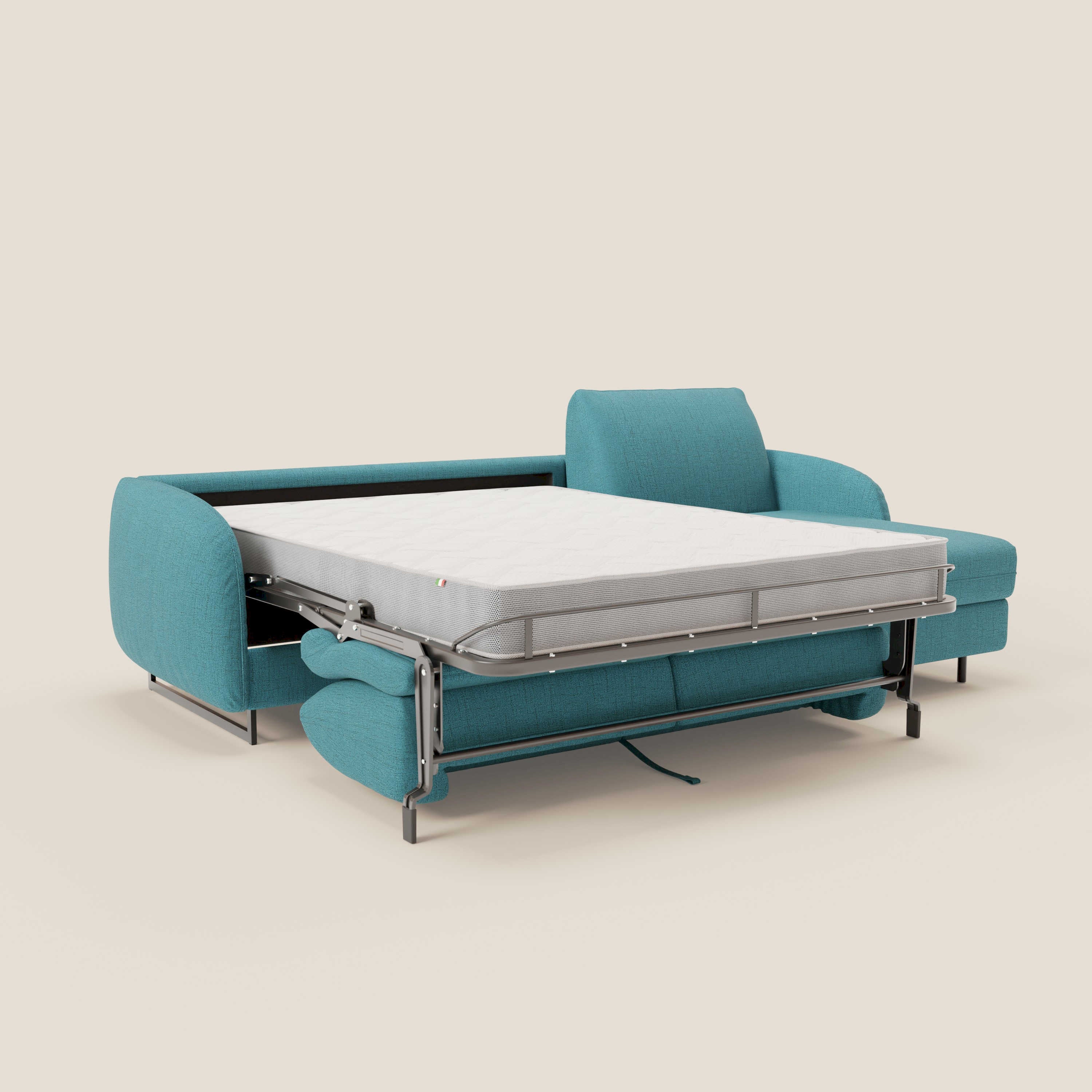 Ninfea Divano Letto Angolare con Penisola Contenitore e Materasso H18 cm - piedini in metallo e Tessuto impermeabile T03 - divani.store