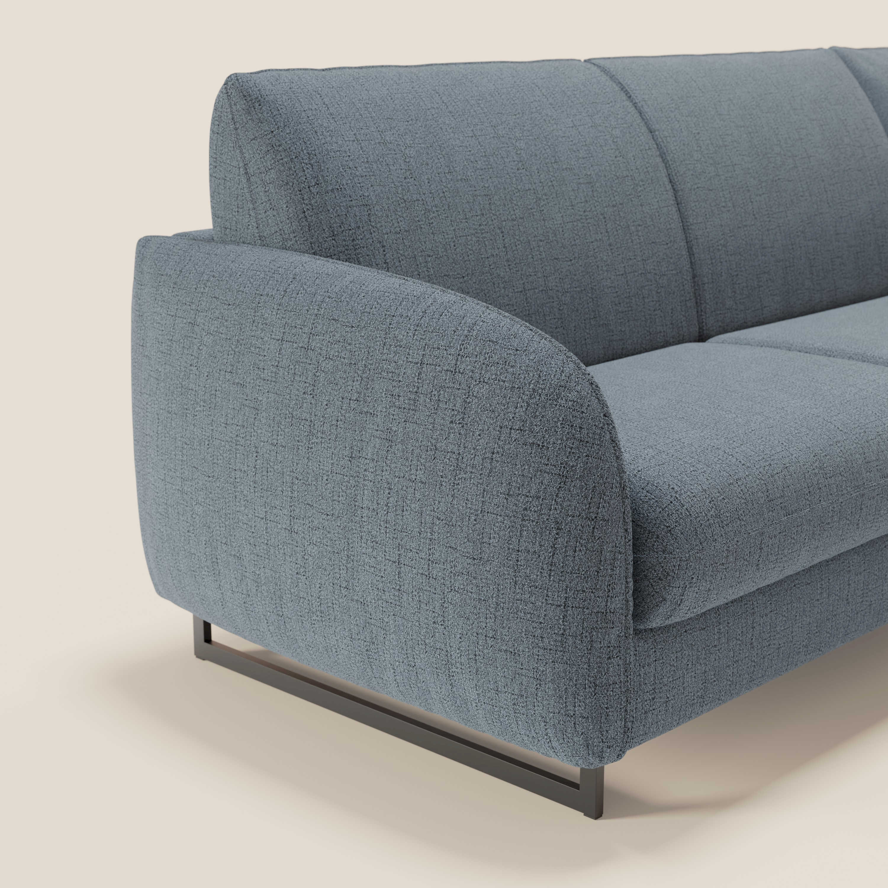 Ninfea Divano Letto Angolare con Penisola Contenitore e Materasso H18 cm - piedini in metallo e Tessuto impermeabile T03 - divani.store