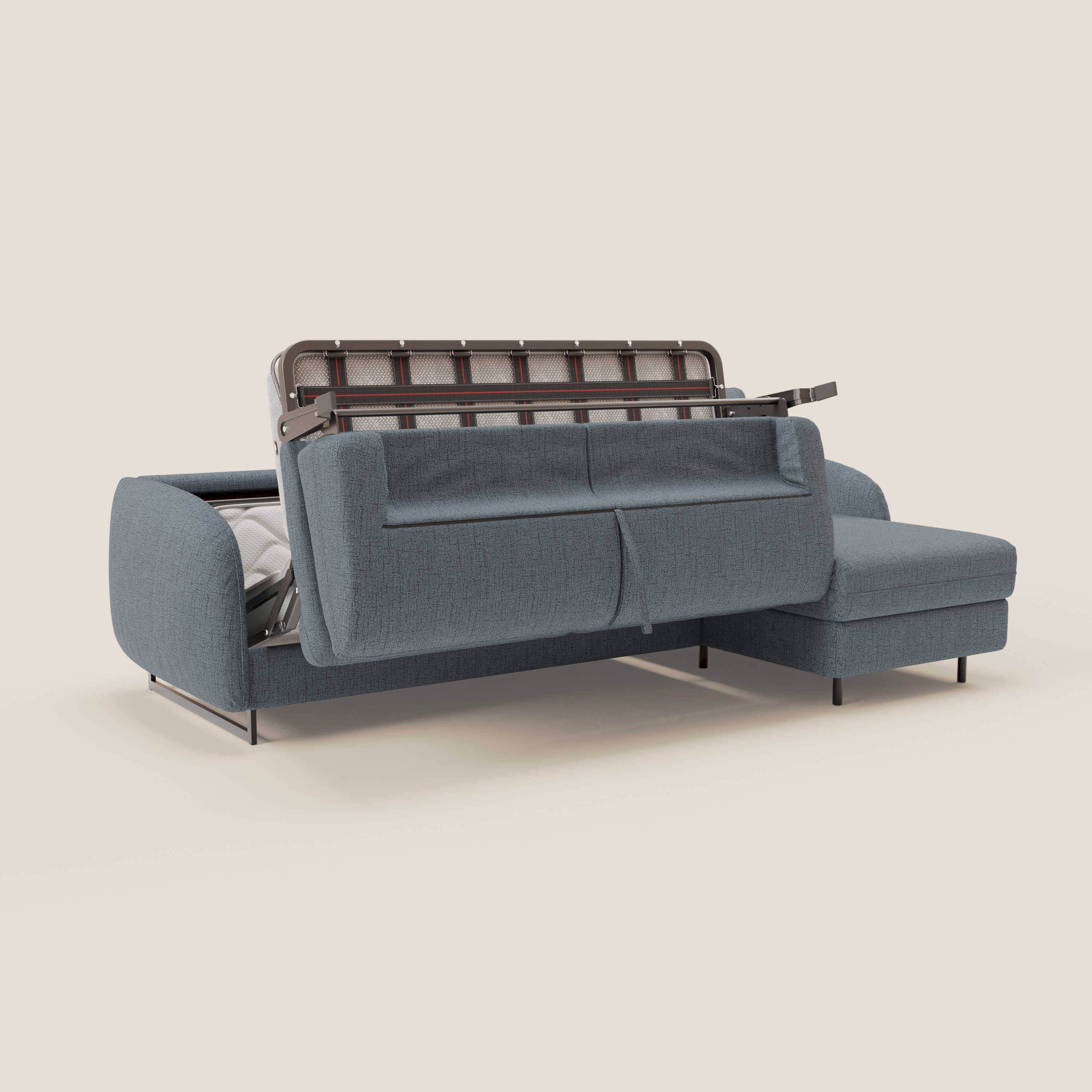 Ninfea Divano Letto Angolare con Penisola Contenitore e Materasso H18 cm - piedini in metallo e Tessuto impermeabile T03 - divani.store