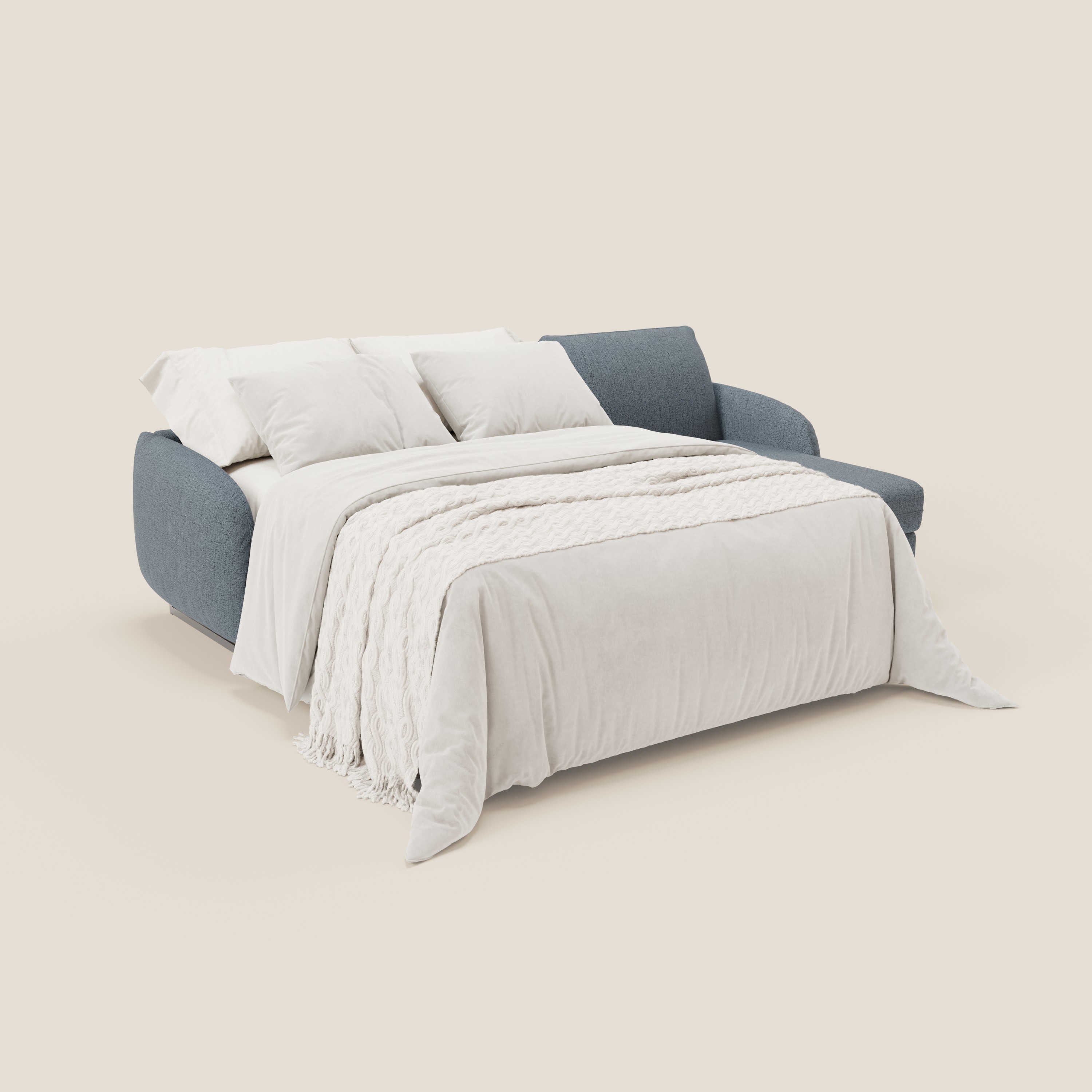 Ninfea Divano Letto Angolare con Penisola Contenitore e Materasso H18 cm - piedini in metallo e Tessuto impermeabile T03 - divani.store