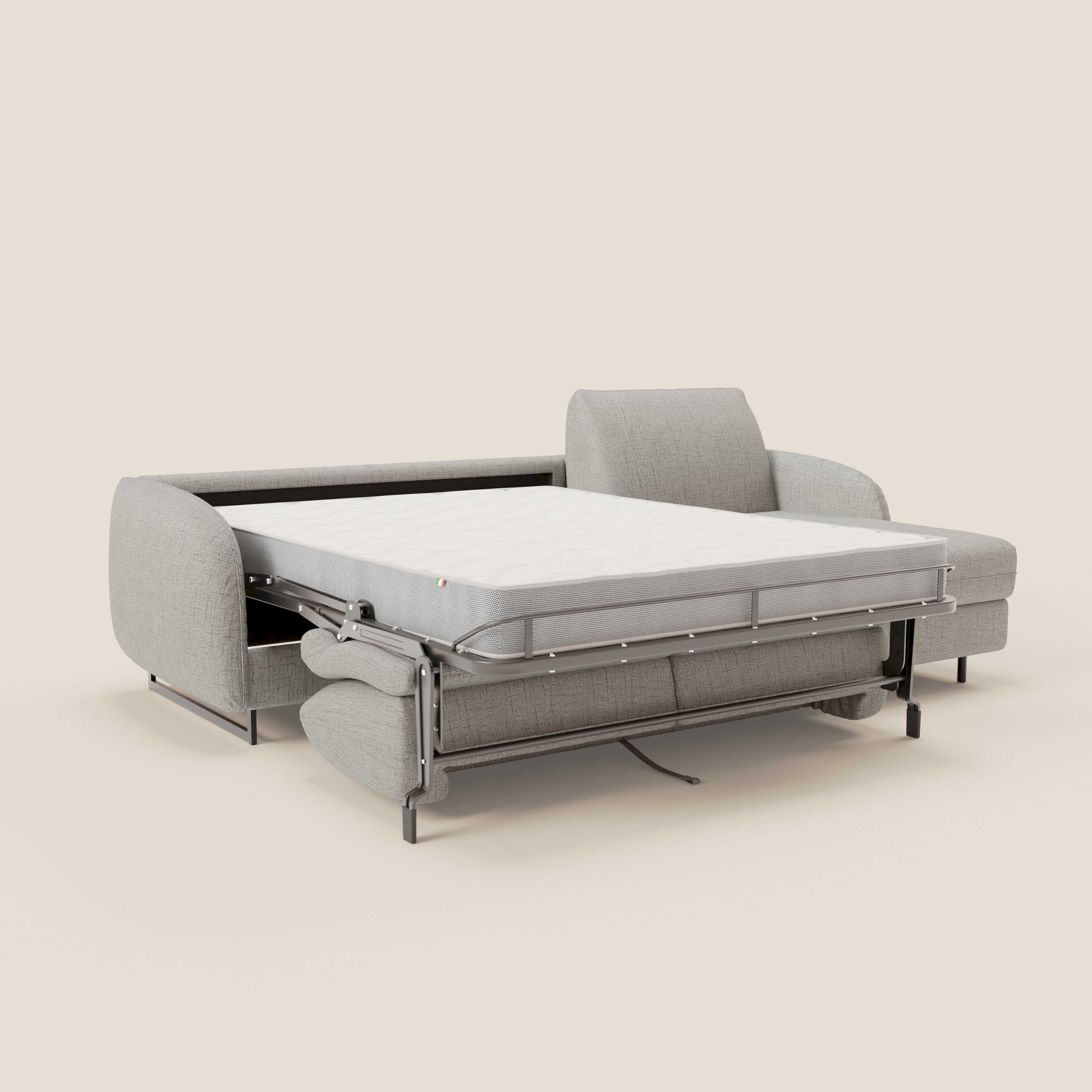 Ninfea Divano Letto Angolare con Penisola Contenitore e Materasso H18 cm - piedini in metallo e Tessuto impermeabile T03 - divani.store