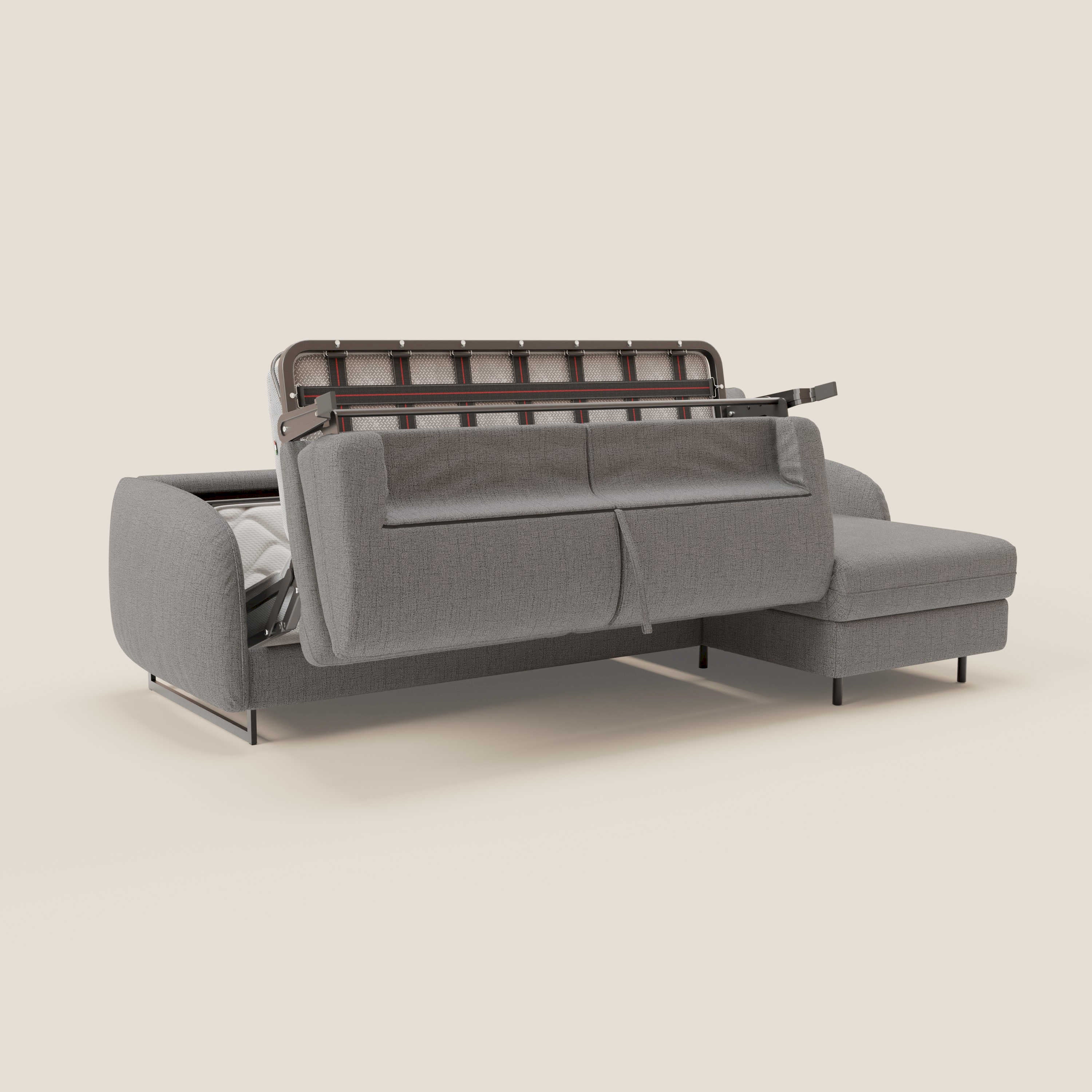 Ninfea Divano Letto Angolare con Penisola Contenitore e Materasso H18 cm - piedini in metallo e Tessuto impermeabile T03 - divani.store