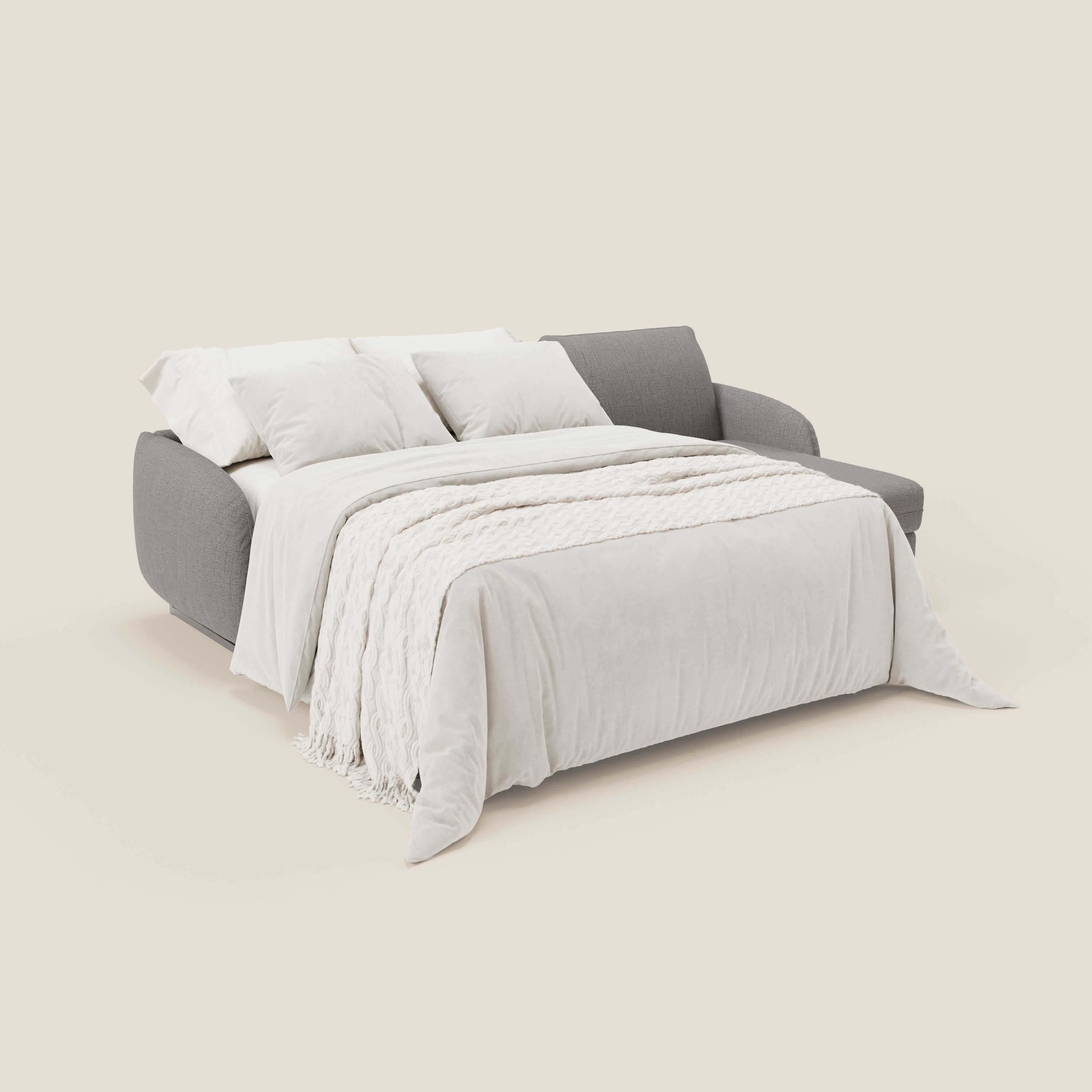 Ninfea Divano Letto Angolare con Penisola Contenitore e Materasso H18 cm - piedini in metallo e Tessuto impermeabile T03 - divani.store