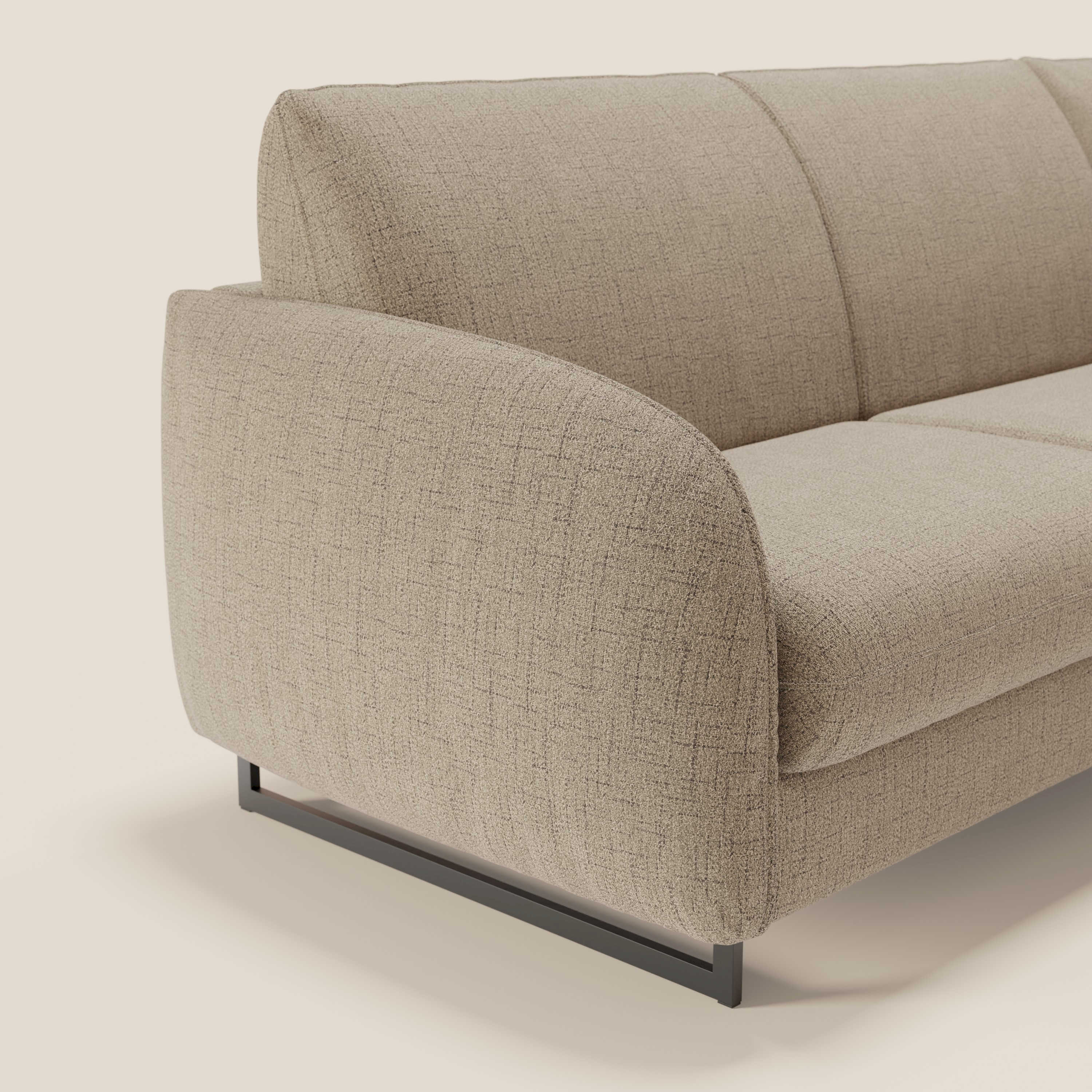 Ninfea Divano Letto Angolare con Penisola Contenitore e Materasso H18 cm - piedini in metallo e Tessuto impermeabile T03 - divani.store