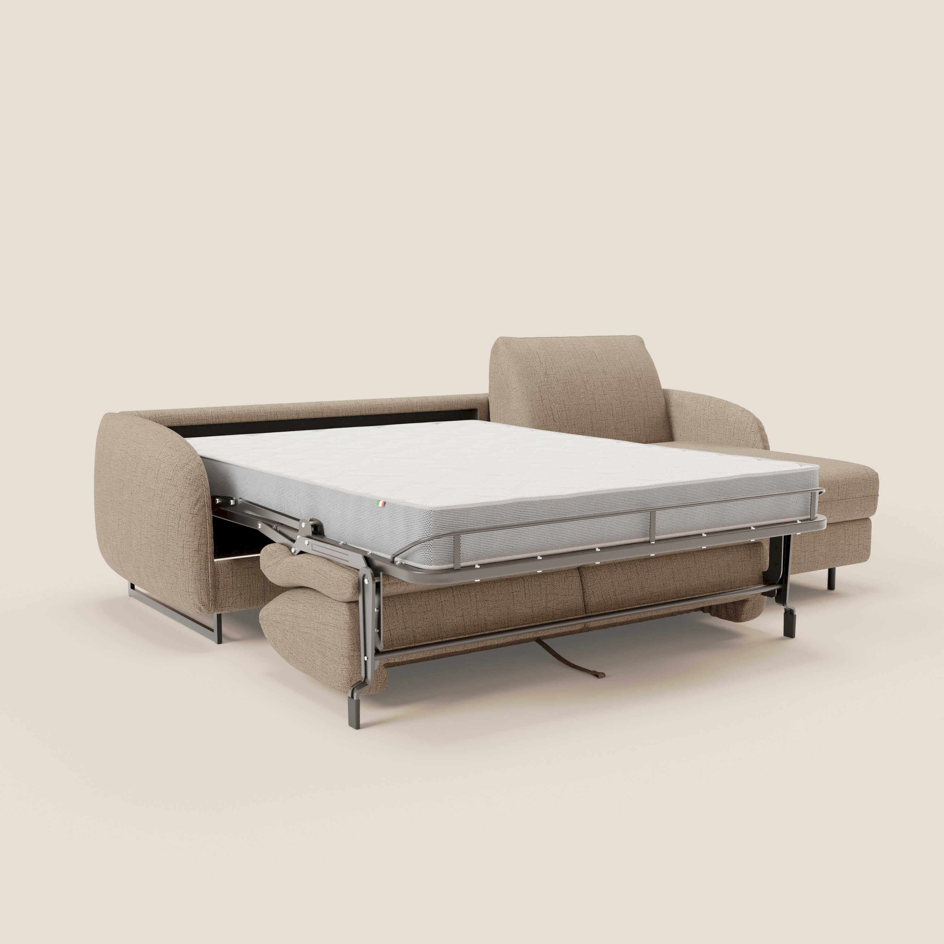 Ninfea Divano Letto Angolare con Penisola Contenitore e Materasso H18 cm - piedini in metallo e Tessuto impermeabile T03 - divani.store