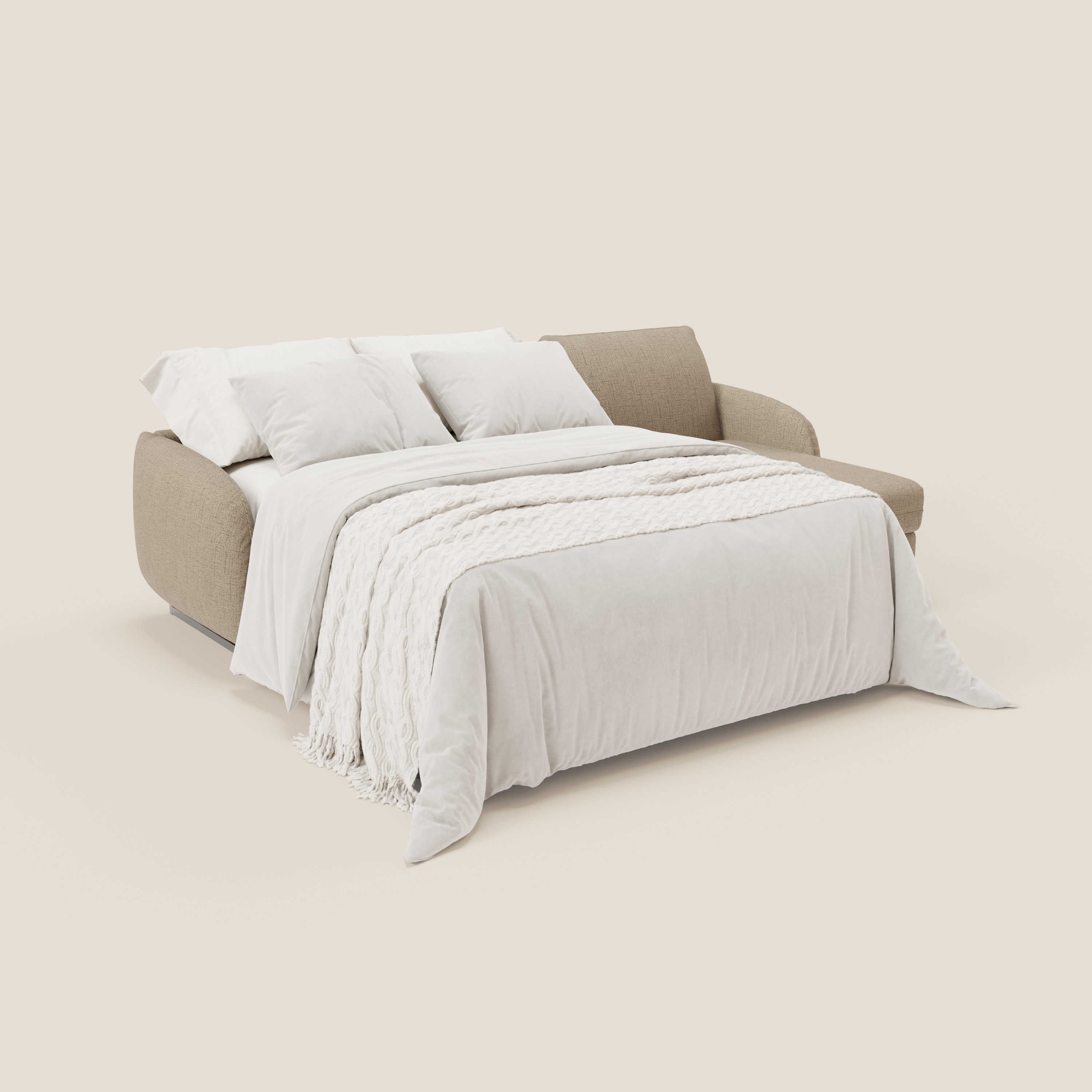 Ninfea Divano Letto Angolare con Penisola Contenitore e Materasso H18 cm - piedini in metallo e Tessuto impermeabile T03 - divani.store