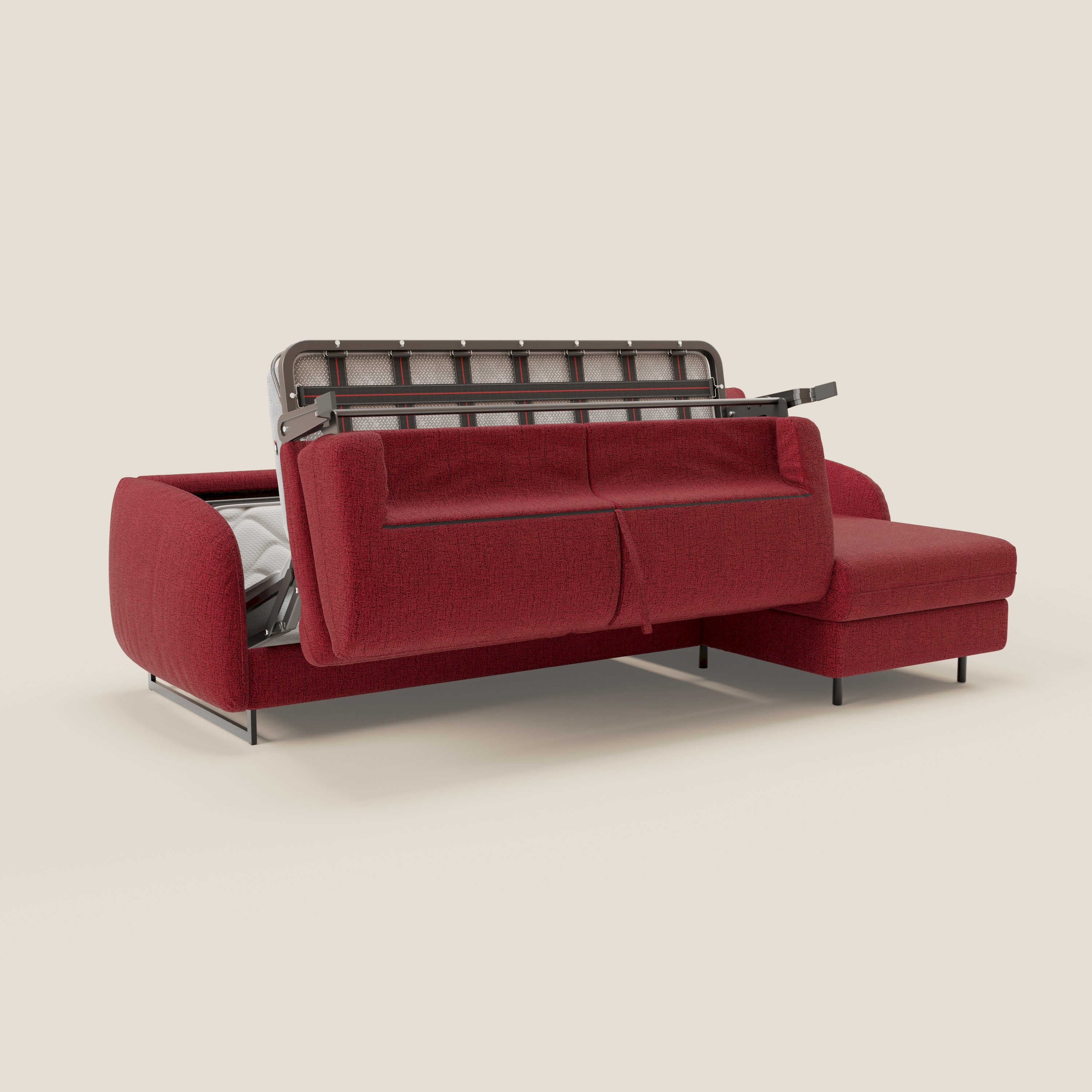 Ninfea Divano Letto Angolare con Penisola Contenitore e Materasso H18 cm - piedini in metallo e Tessuto impermeabile T03 - divani.store