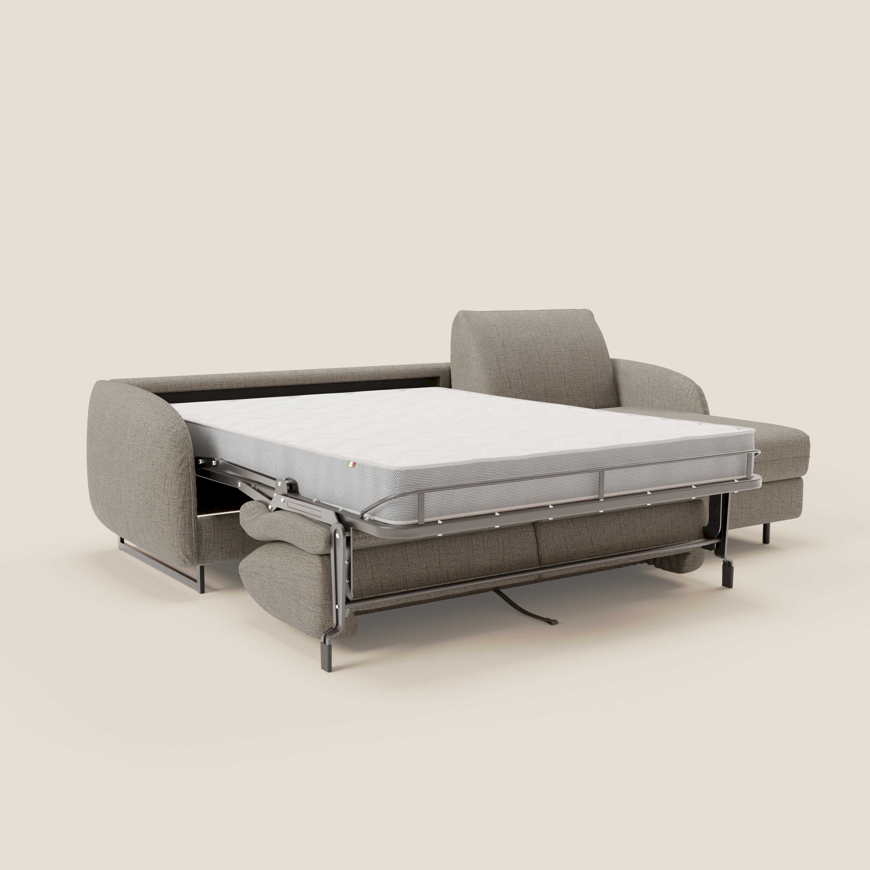 Ninfea Divano Letto Angolare con Penisola Contenitore e Materasso H18 cm - piedini in metallo e Tessuto impermeabile T03 - divani.store