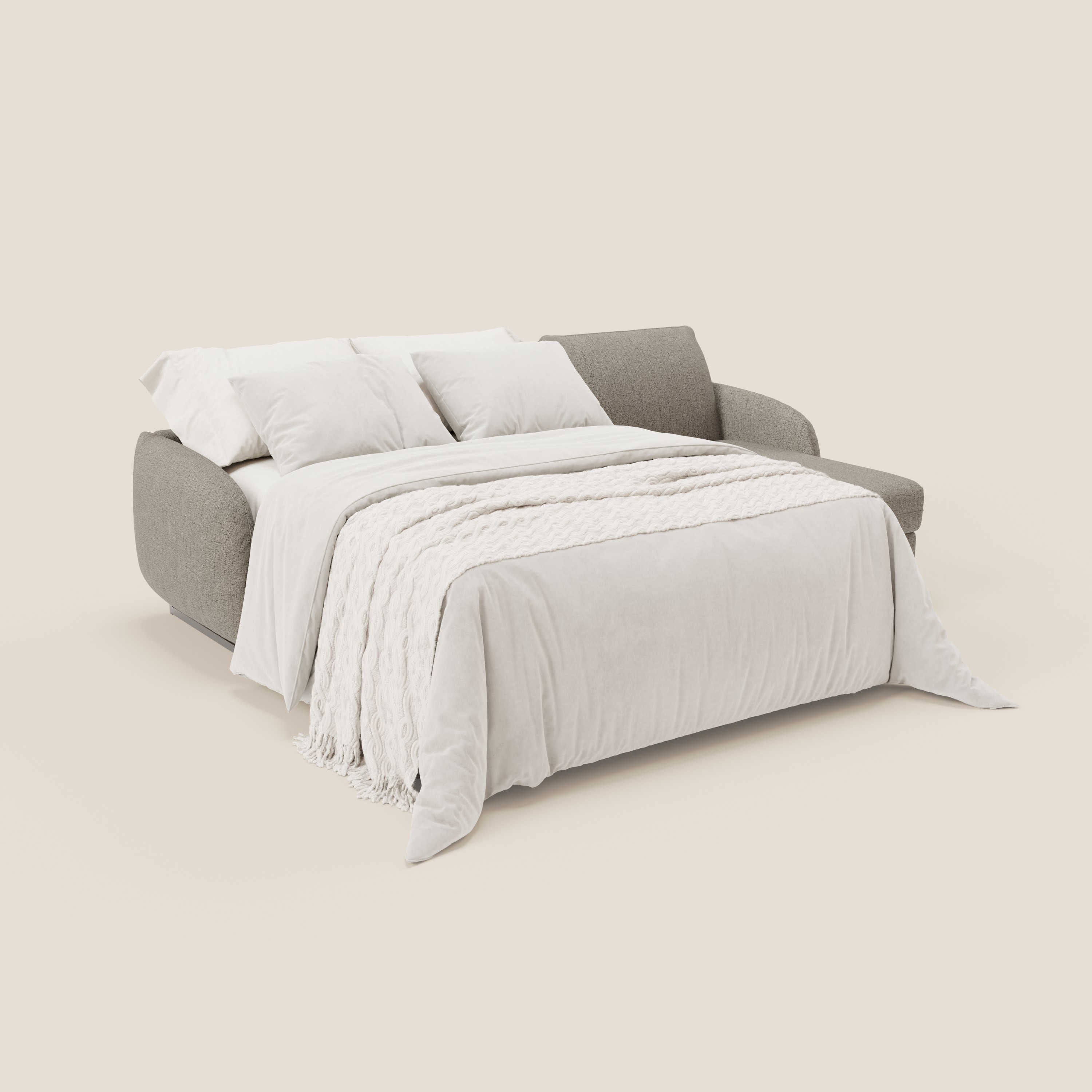 Ninfea Divano Letto Angolare con Penisola Contenitore e Materasso H18 cm - piedini in metallo e Tessuto impermeabile T03 - divani.store