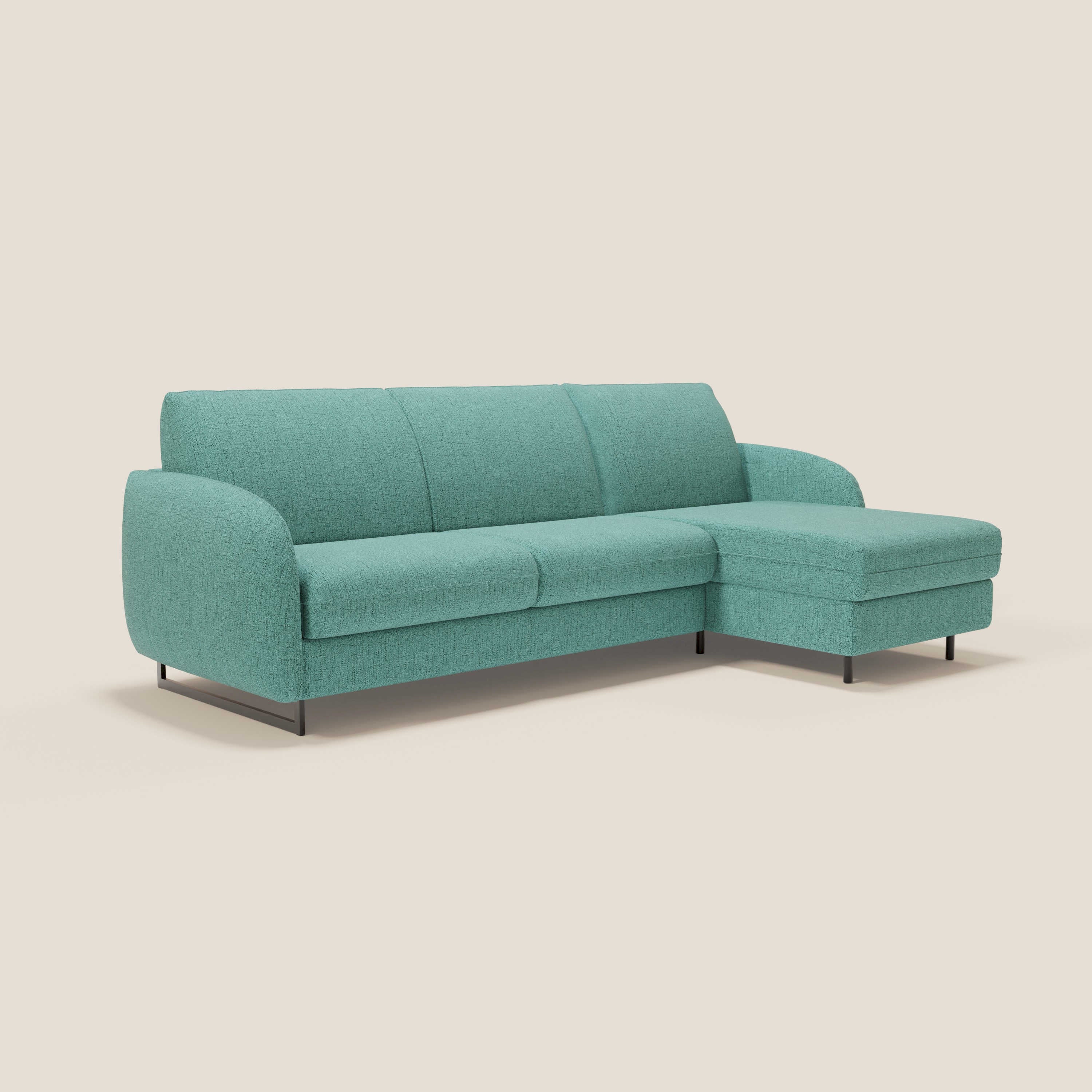 Ninfea Divano Letto Angolare con Penisola Contenitore e Materasso H18 cm - piedini in metallo e Tessuto impermeabile T03 - divani.store