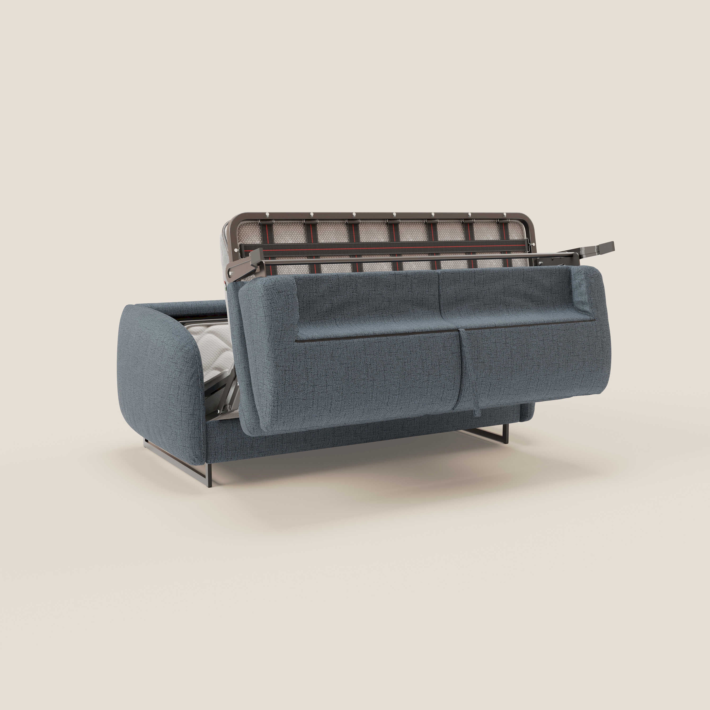 Ninfea divano letto Design Morbido con Piedini alti in Metallo e Materasso H18 cm in tessuto impermeabile T03 - divani.store