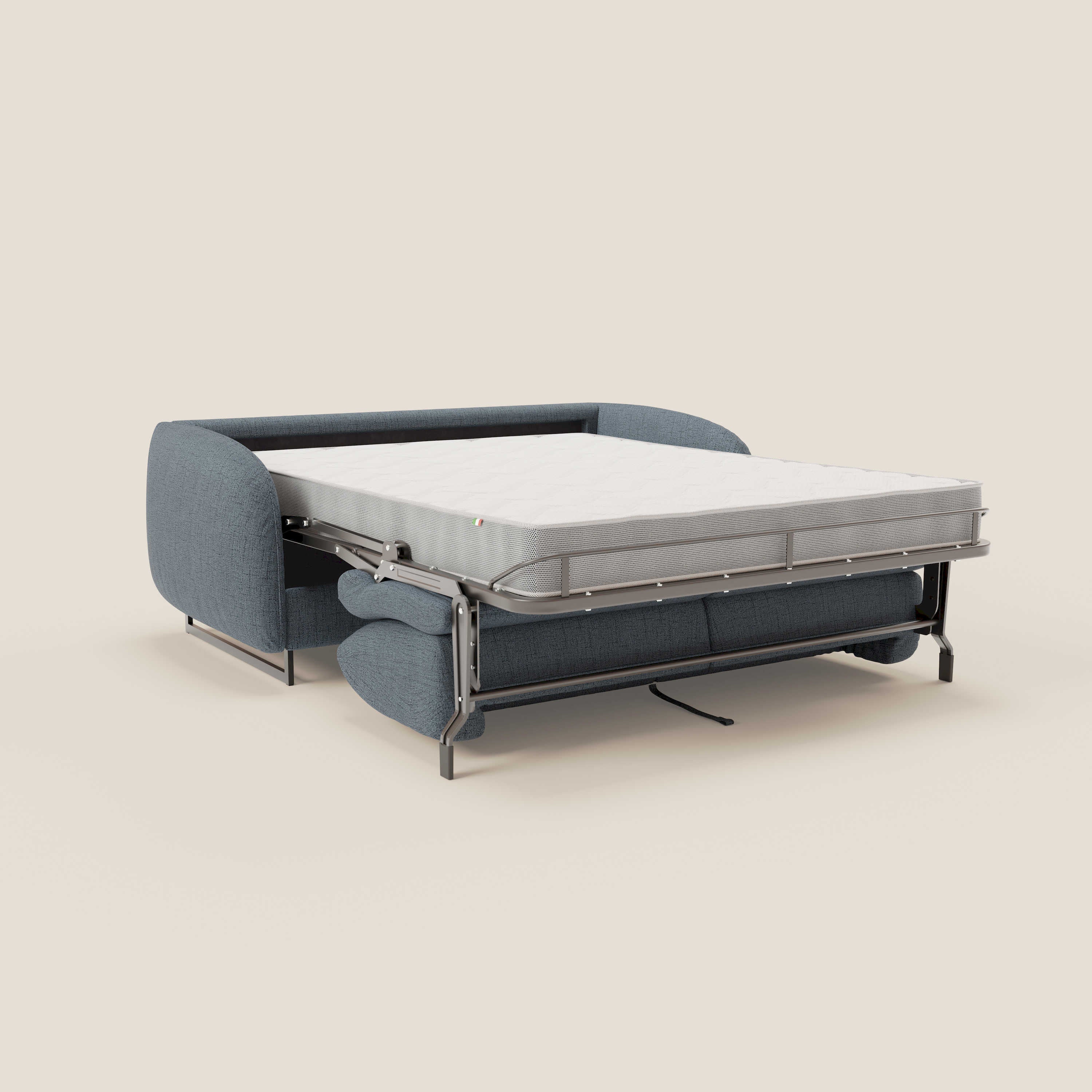 Ninfea divano letto Design Morbido con Piedini alti in Metallo e Materasso H18 cm in tessuto impermeabile T03 - divani.store