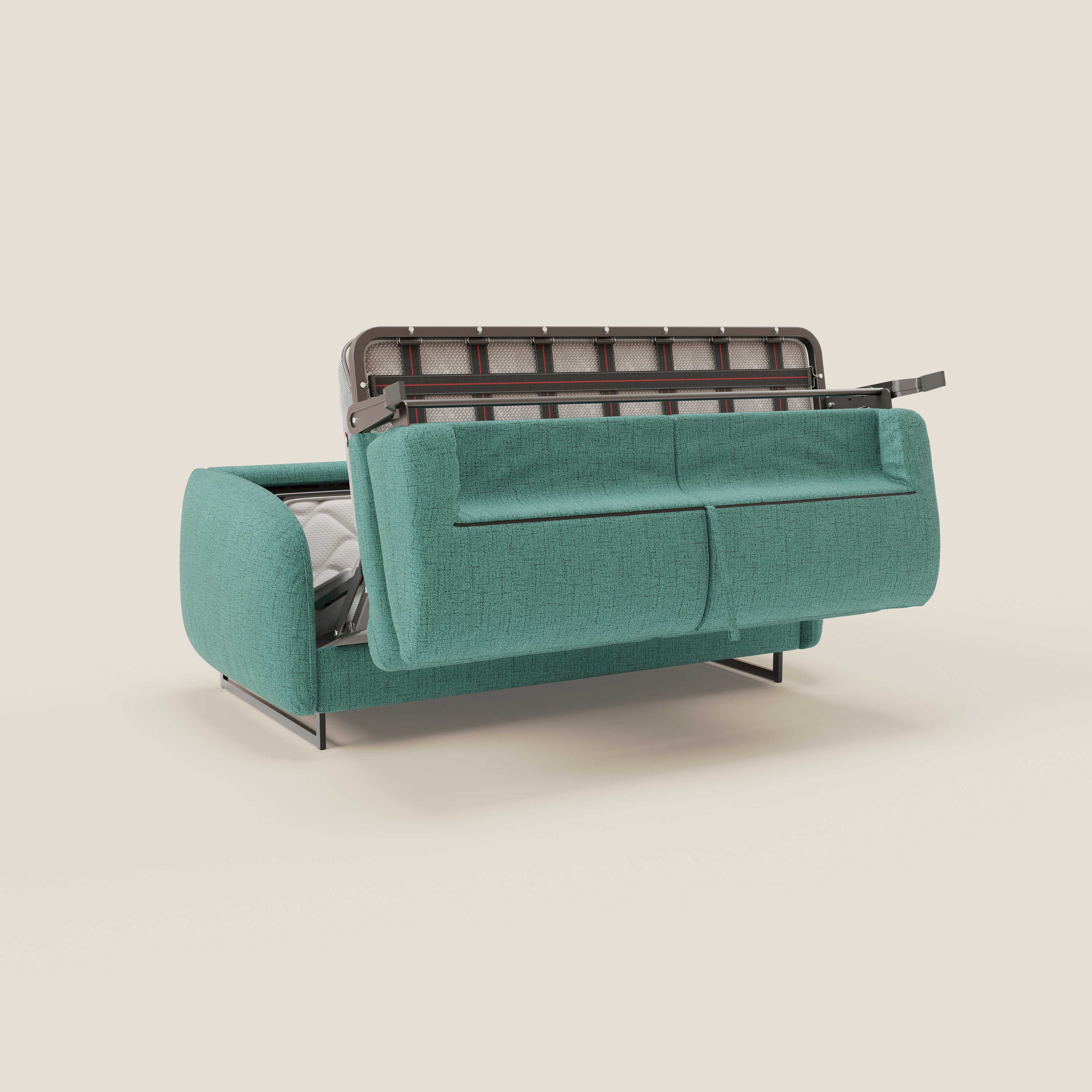 Ninfea divano letto Design Morbido con Piedini alti in Metallo e Materasso H18 cm in tessuto impermeabile T03 - divani.store