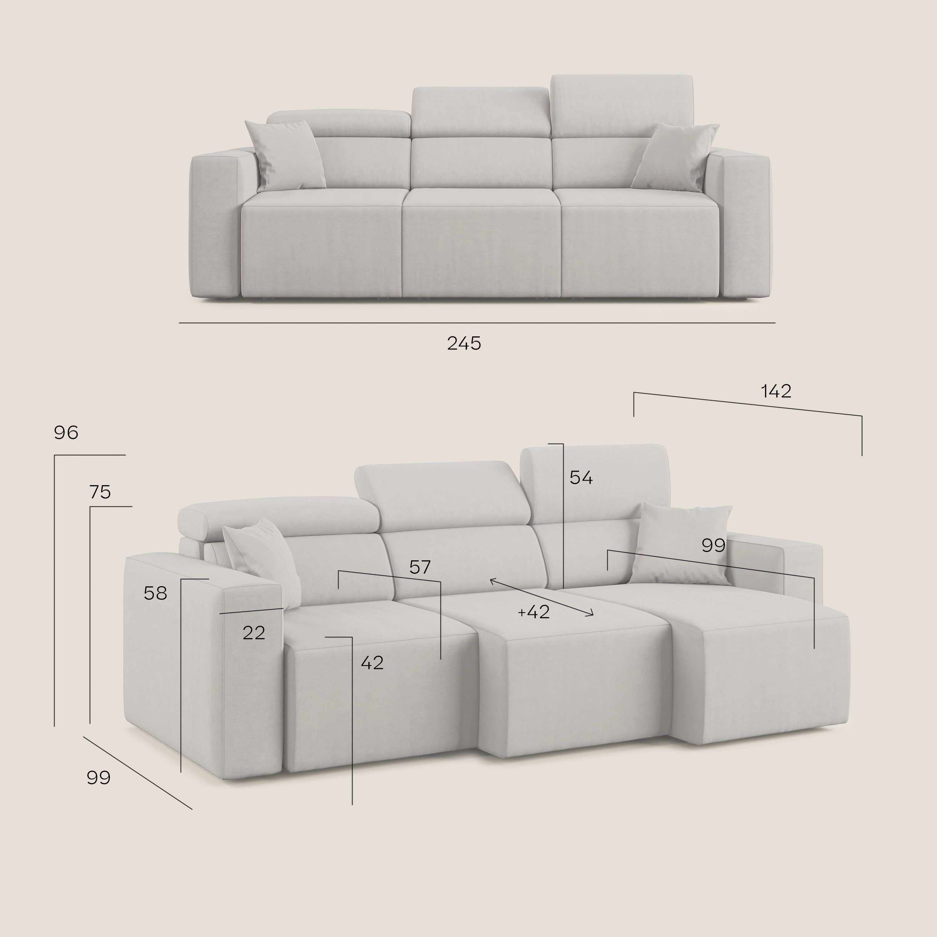 Orwell divano con 3 sedute estraibili in microfibra smacchiabile T11 petrolio - divani.store