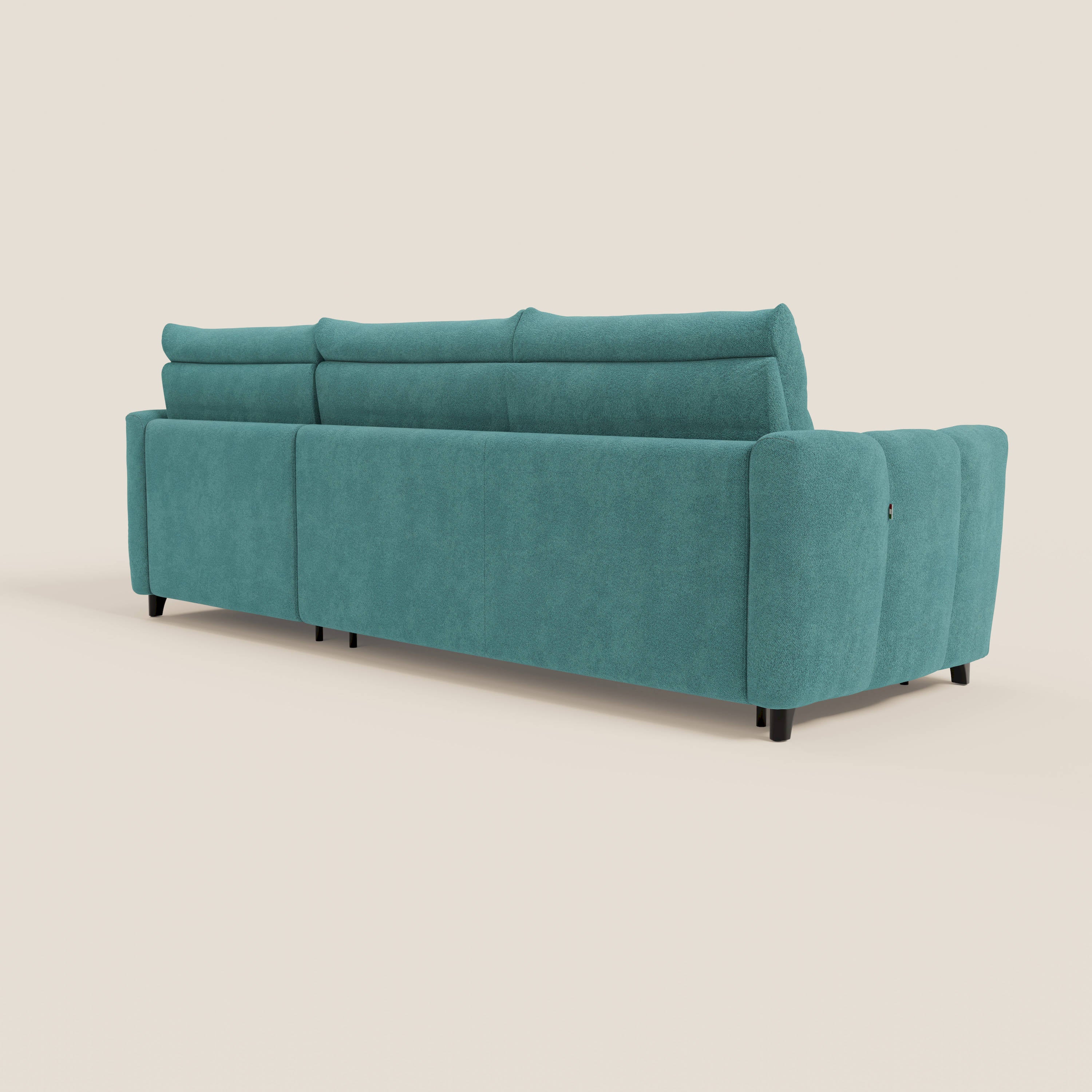 Peonia divano letto angolare con Penisola Contenitore - Materasso H18 cm in Bouclé Impermeabile T07 - divani.store