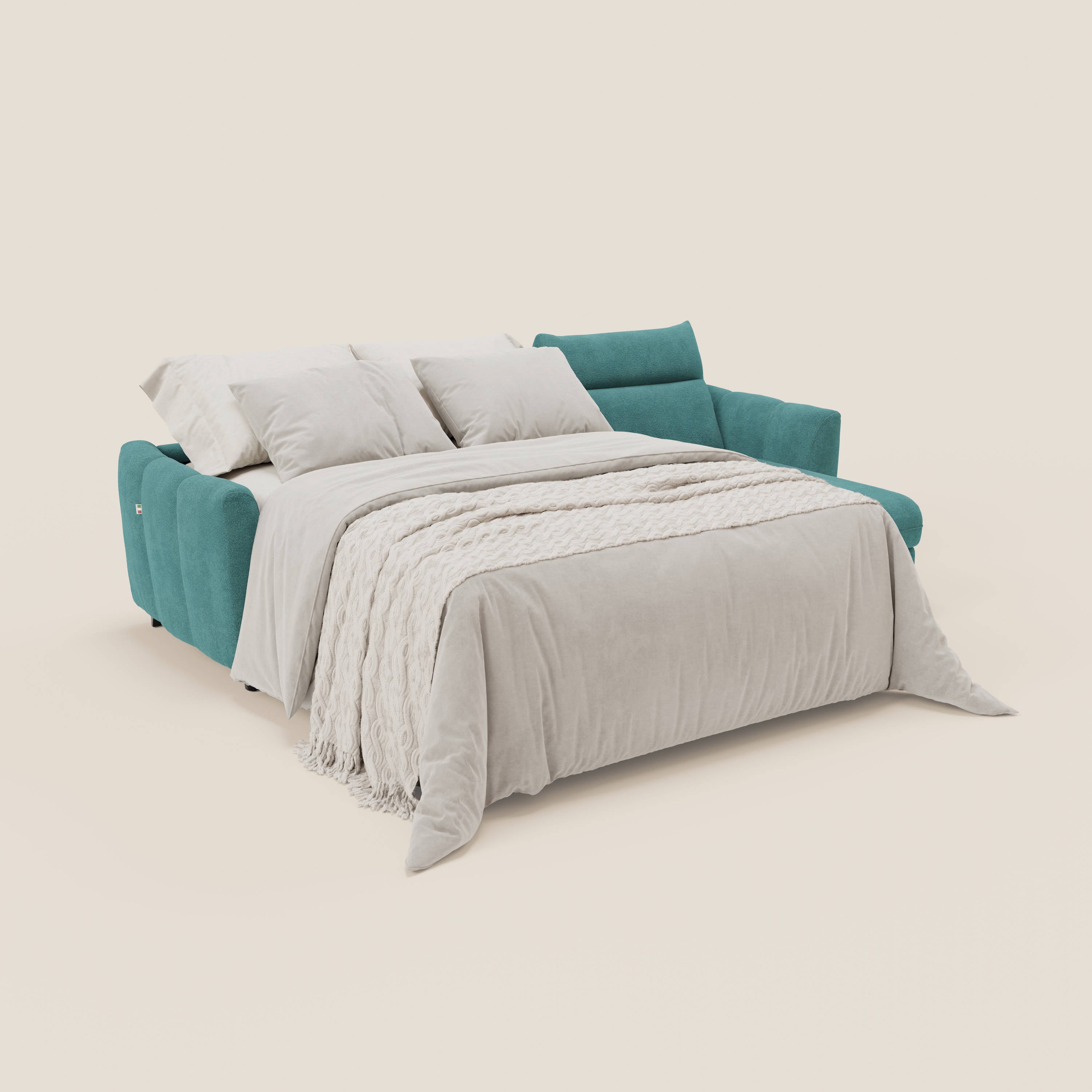 Peonia divano letto angolare con Penisola Contenitore - Materasso H18 cm in Bouclé Impermeabile T07 - divani.store