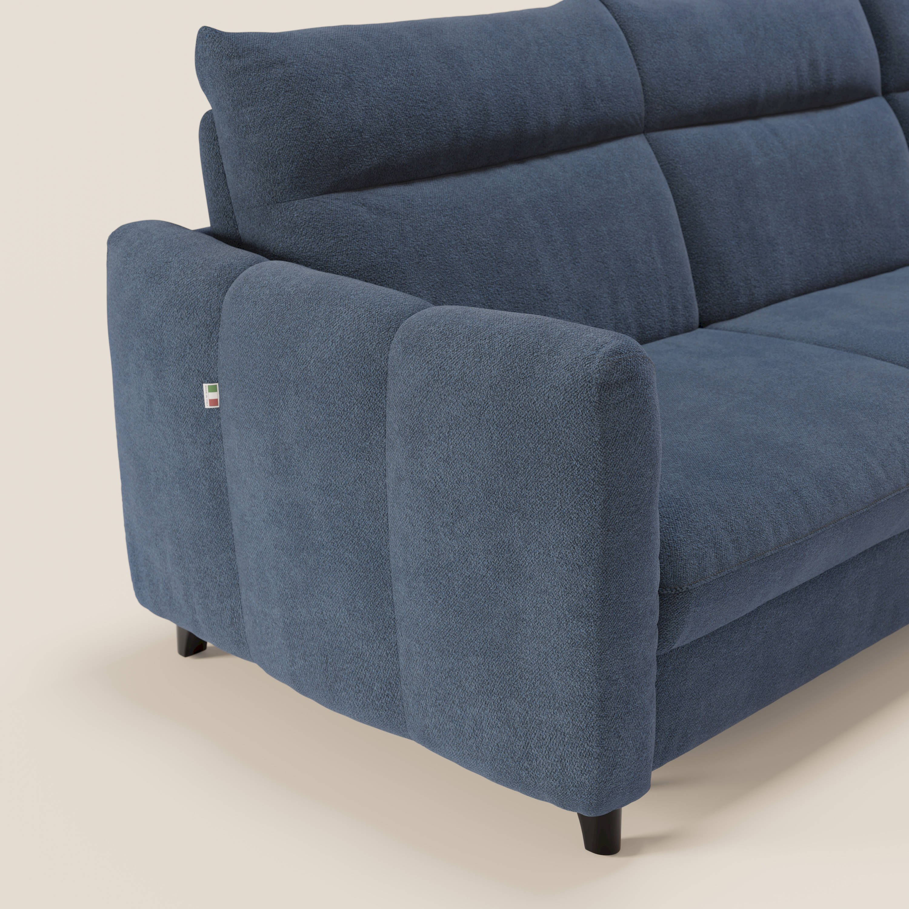 Peonia divano letto angolare con Penisola Contenitore - Materasso H18 cm in Bouclé Impermeabile T07 - divani.store