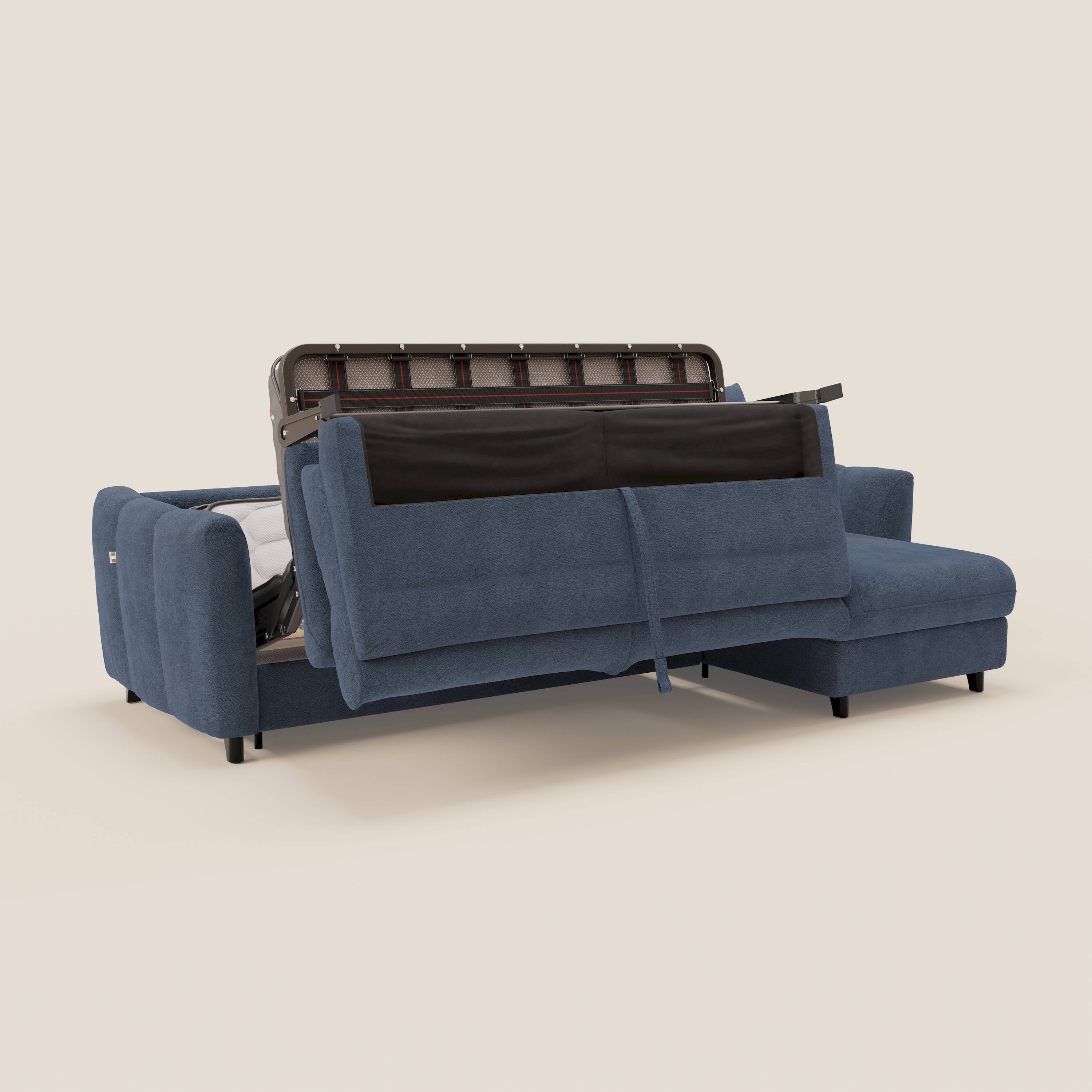 Peonia divano letto angolare con Penisola Contenitore - Materasso H18 cm in Bouclé Impermeabile T07 - divani.store