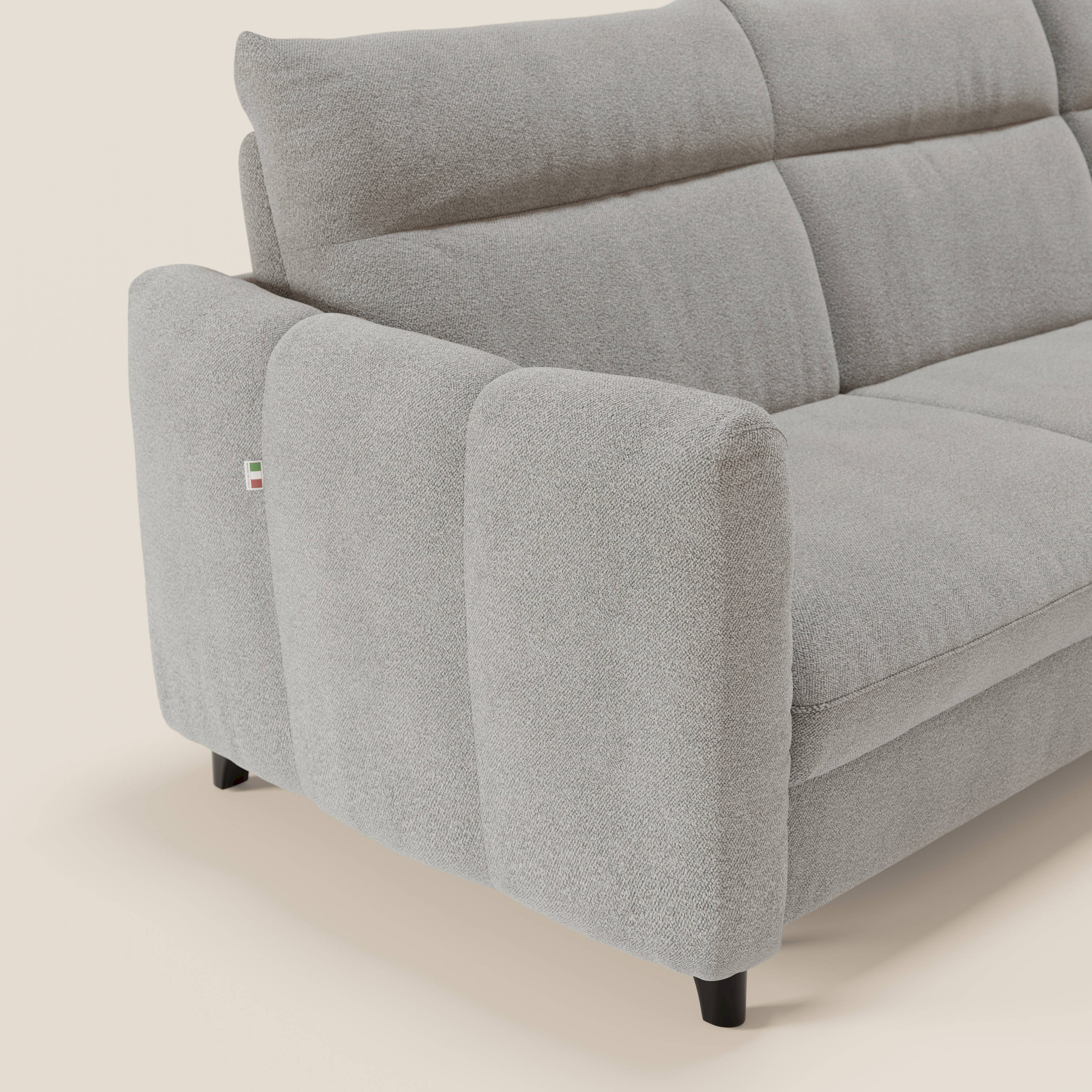 Peonia divano letto angolare con Penisola Contenitore - Materasso H18 cm in Bouclé Impermeabile T07 - divani.store