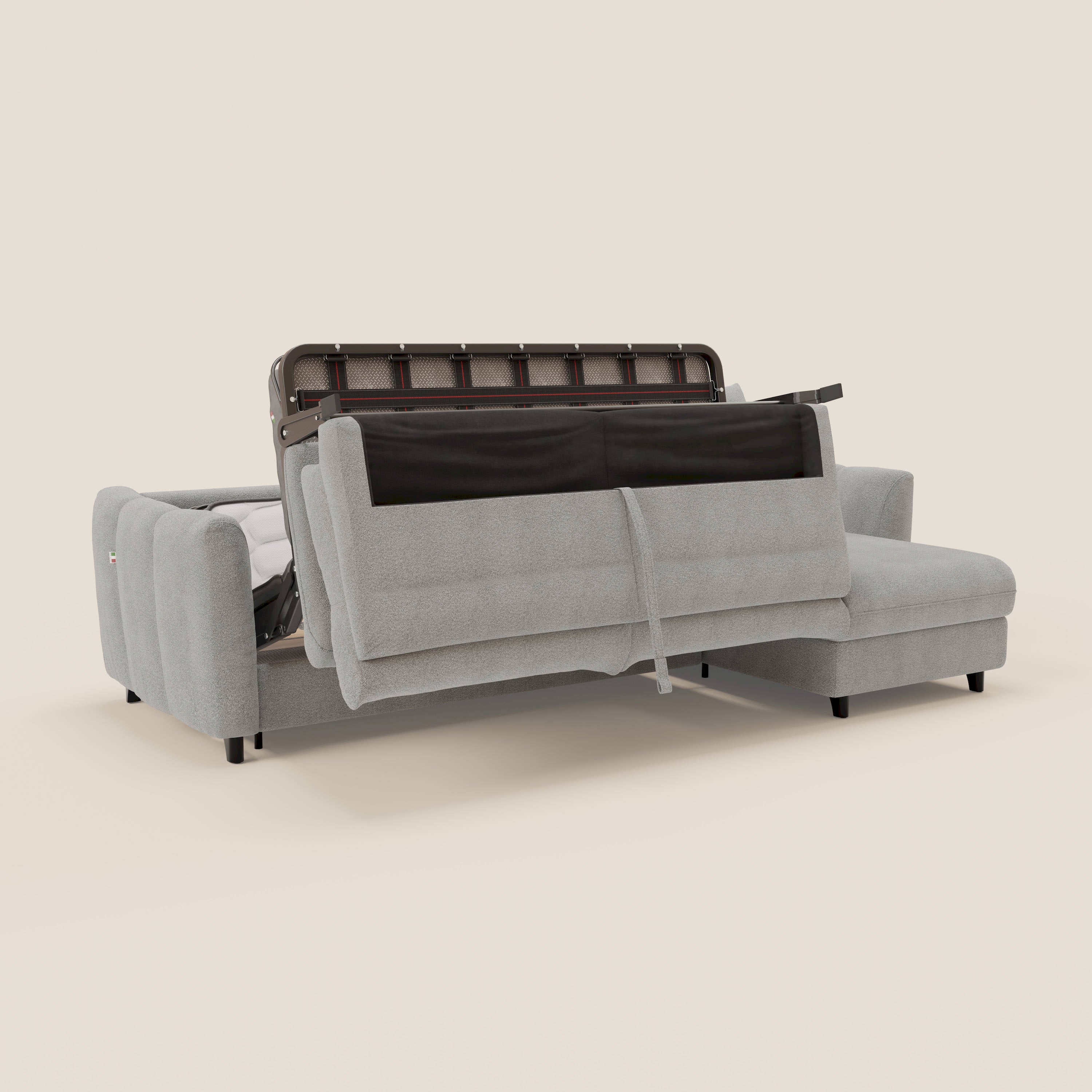 Peonia divano letto angolare con Penisola Contenitore - Materasso H18 cm in Bouclé Impermeabile T07 - divani.store