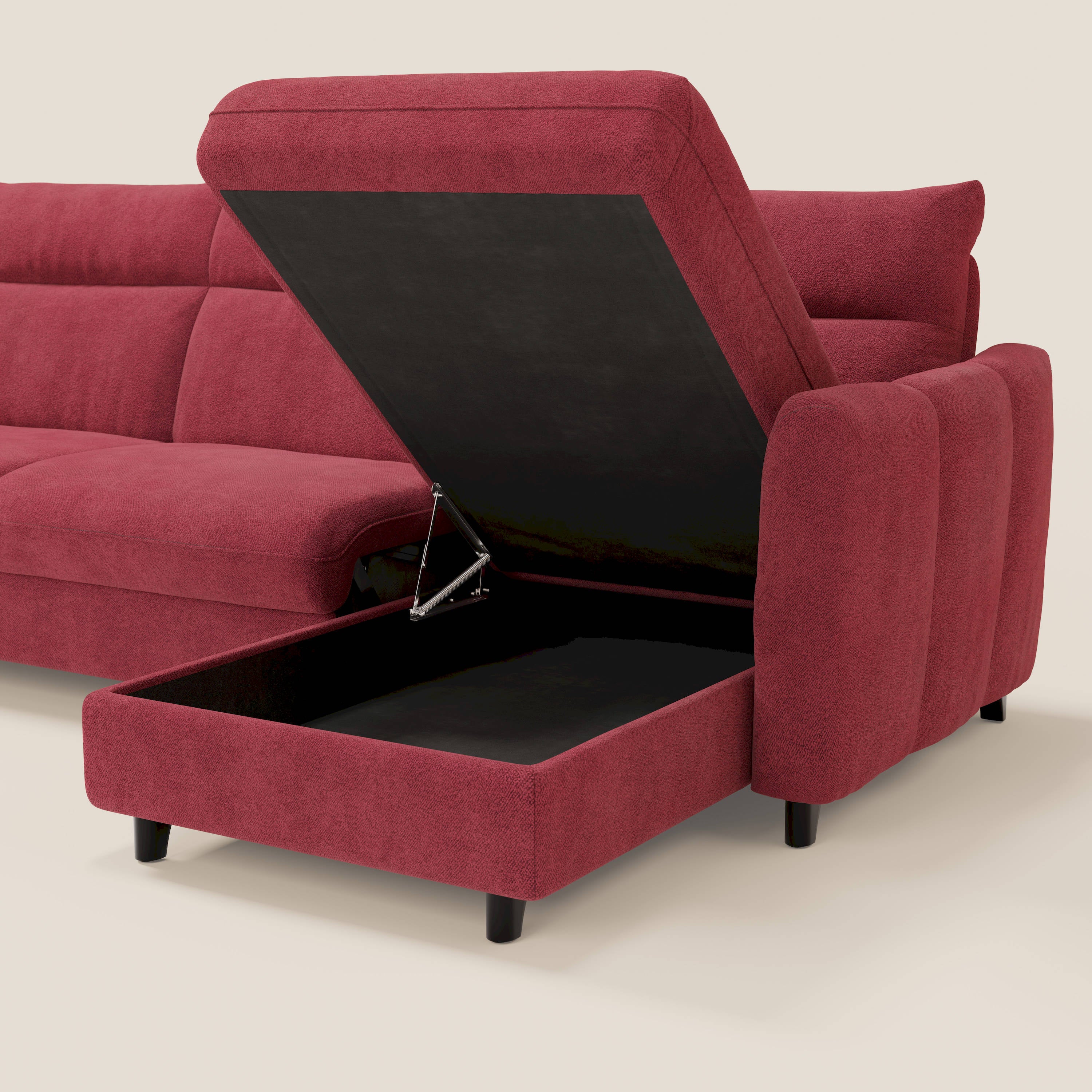 Peonia divano letto angolare con Penisola Contenitore - Materasso H18 cm in Bouclé Impermeabile T07 - divani.store