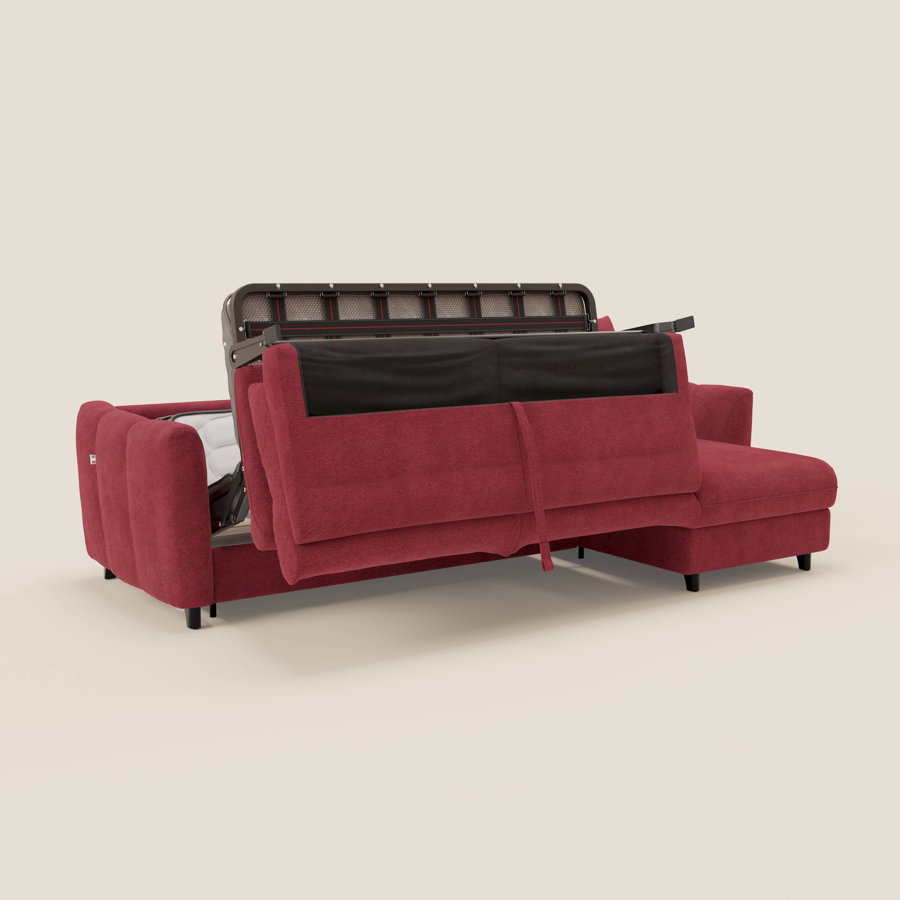 Peonia divano letto angolare con Penisola Contenitore - Materasso H18 cm in Bouclé Impermeabile T07 - divani.store