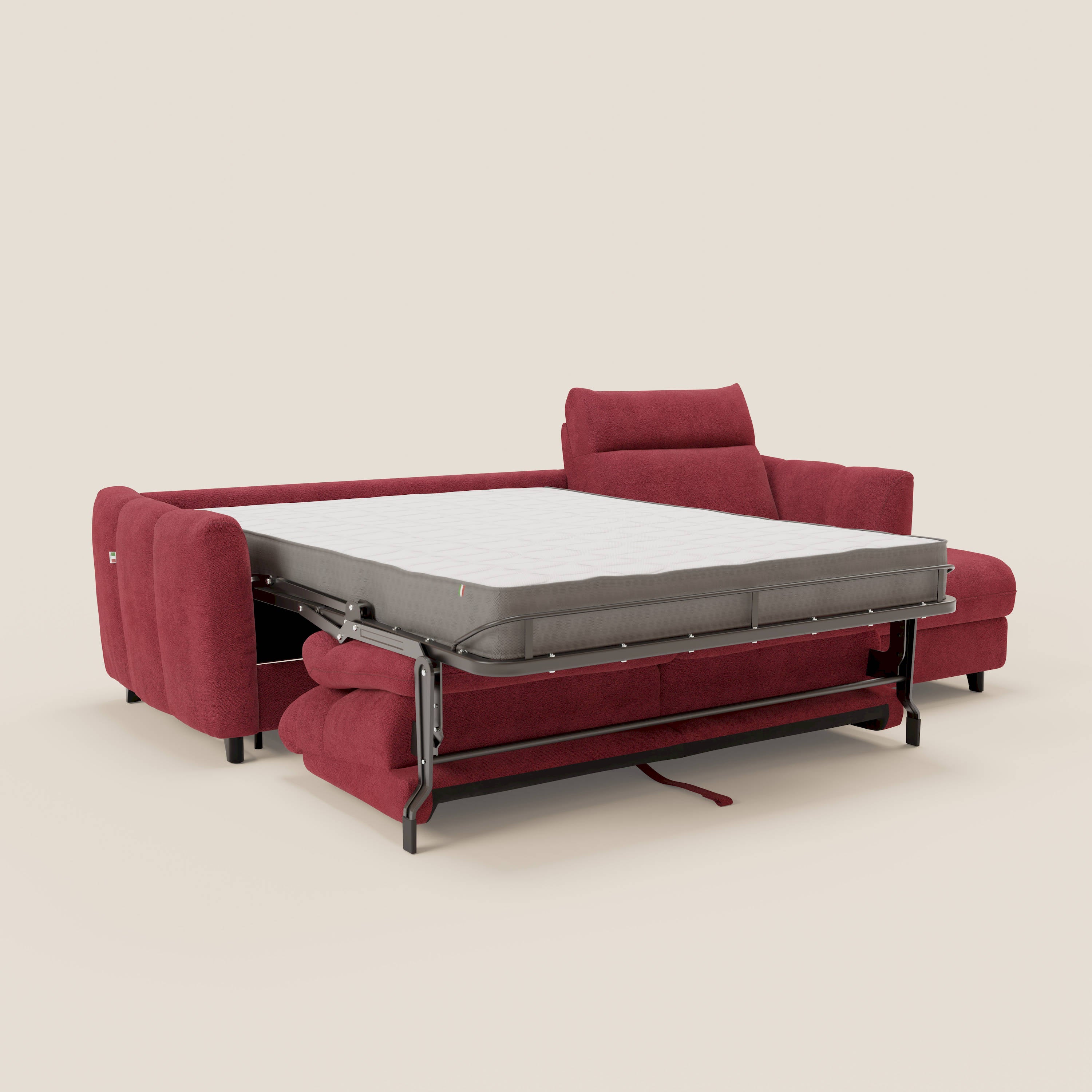 Peonia divano letto angolare con Penisola Contenitore - Materasso H18 cm in Bouclé Impermeabile T07 - divani.store