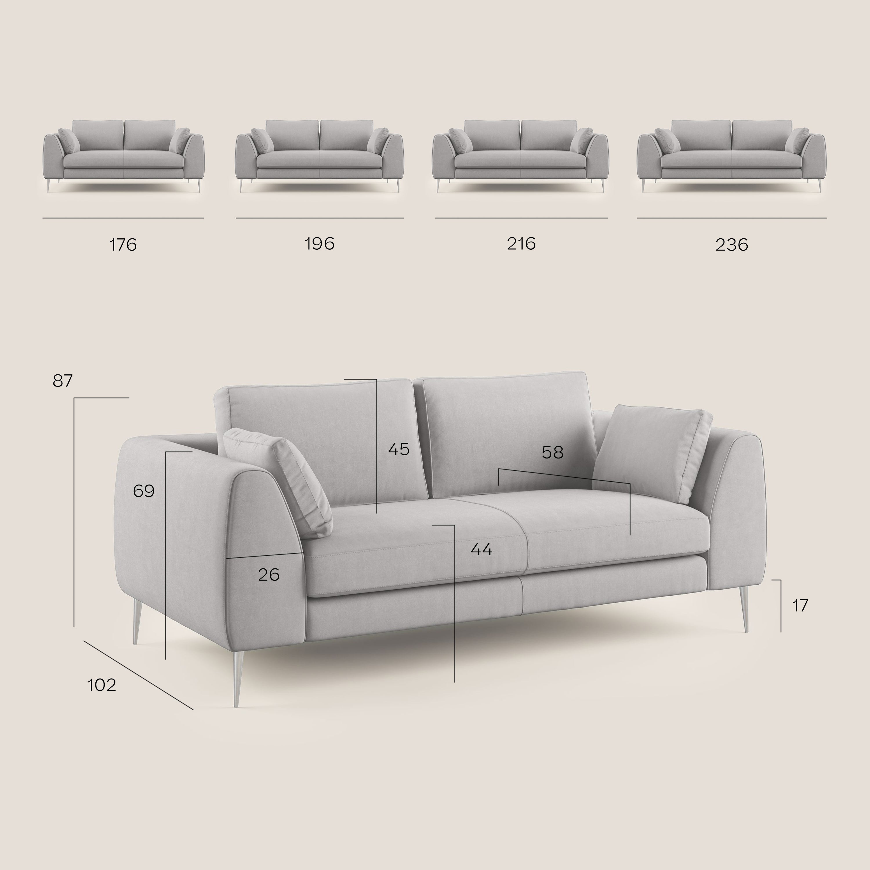 Plano divano moderno in microfibra tecnica smacchiabile T11 grigio - divani.store