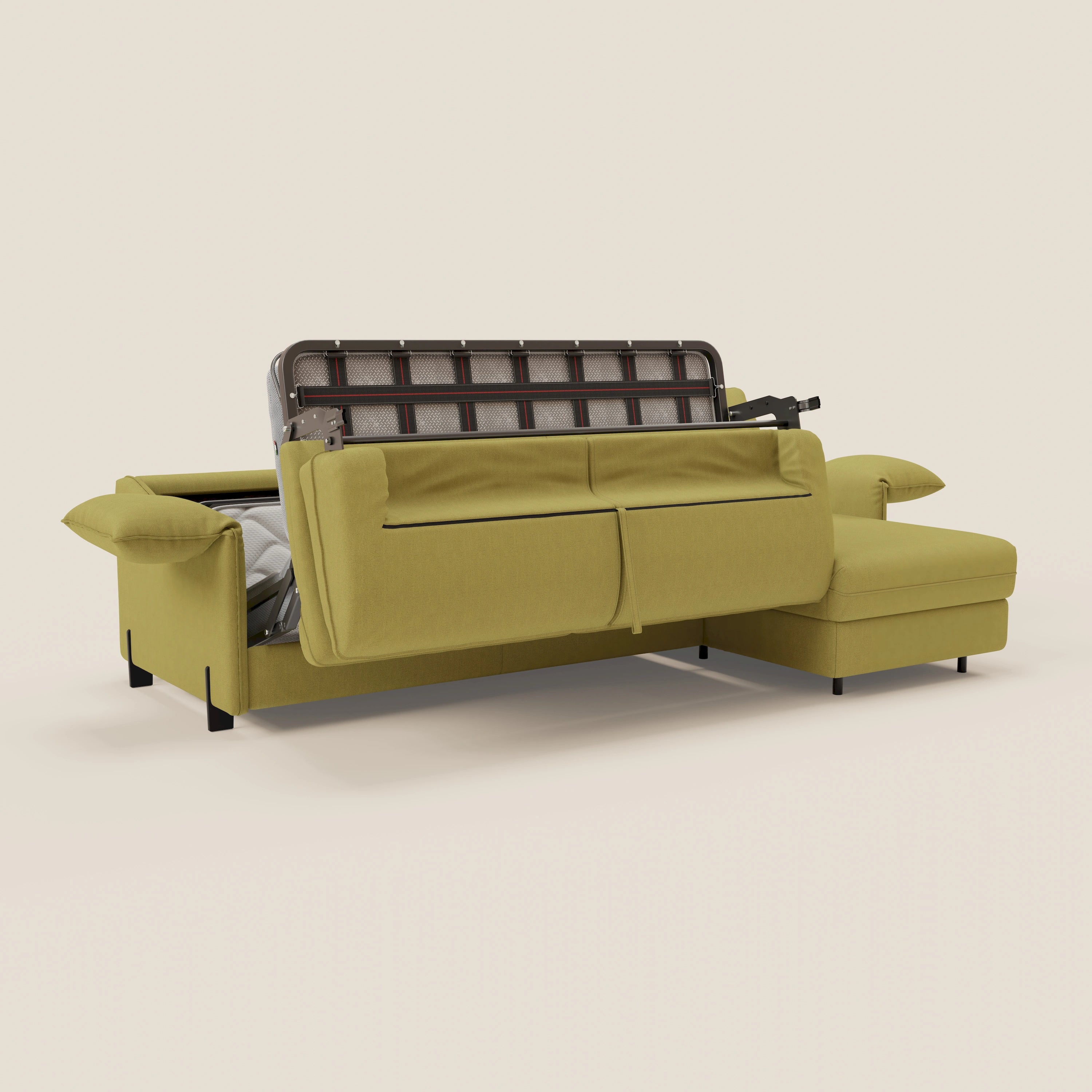 Primula divano letto angolare con materasso H18 cm - penisola contenitore in tessuto smacchiabile T05 - divani.store